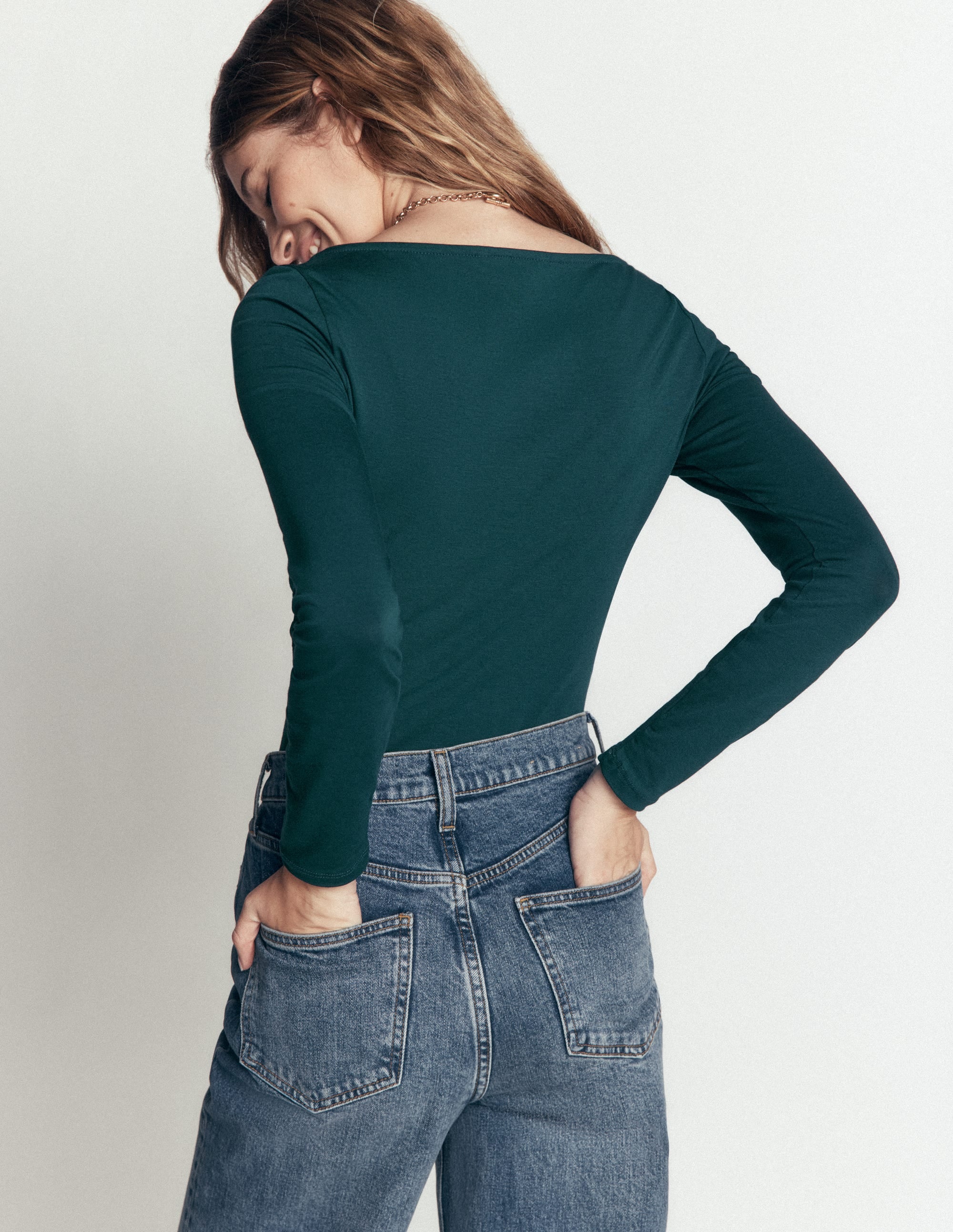 Ruched Long Sleeve Top-Midnight Teal - Image 3