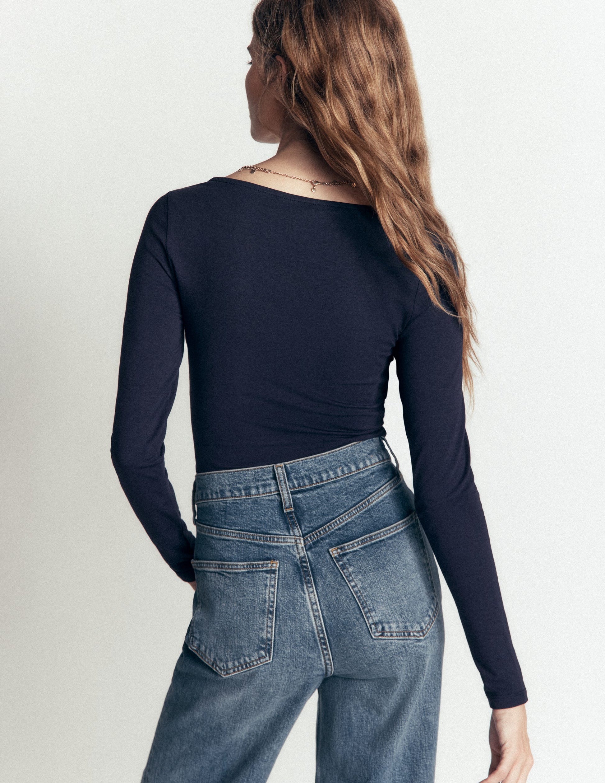 Ruched Long Sleeve Top-Navy-3
