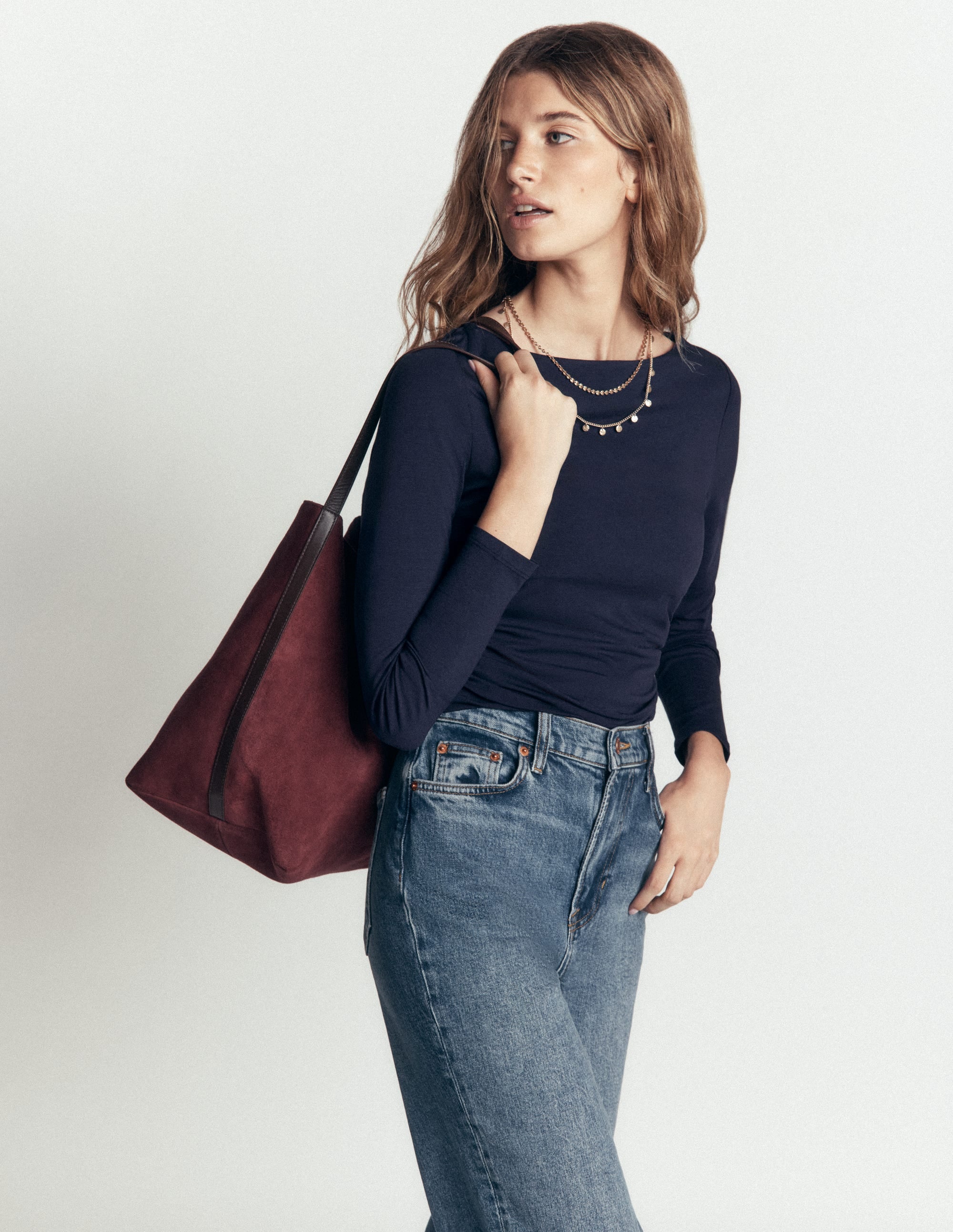 Ruched Long Sleeve Top-Navy - Image 5