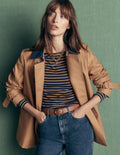 Supersoft Square Neck Top-Navy and Dijon Stripe