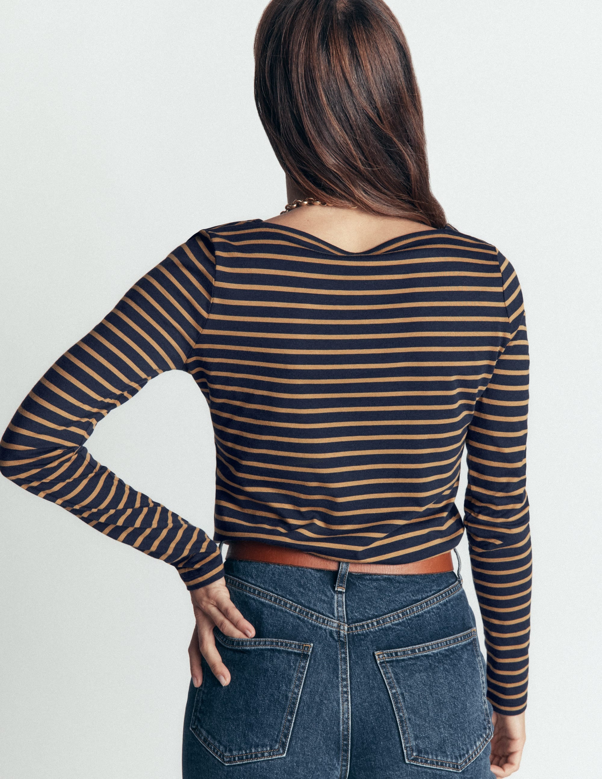 Supersoft Square Neck Top-Navy and Dijon Stripe - Image 3