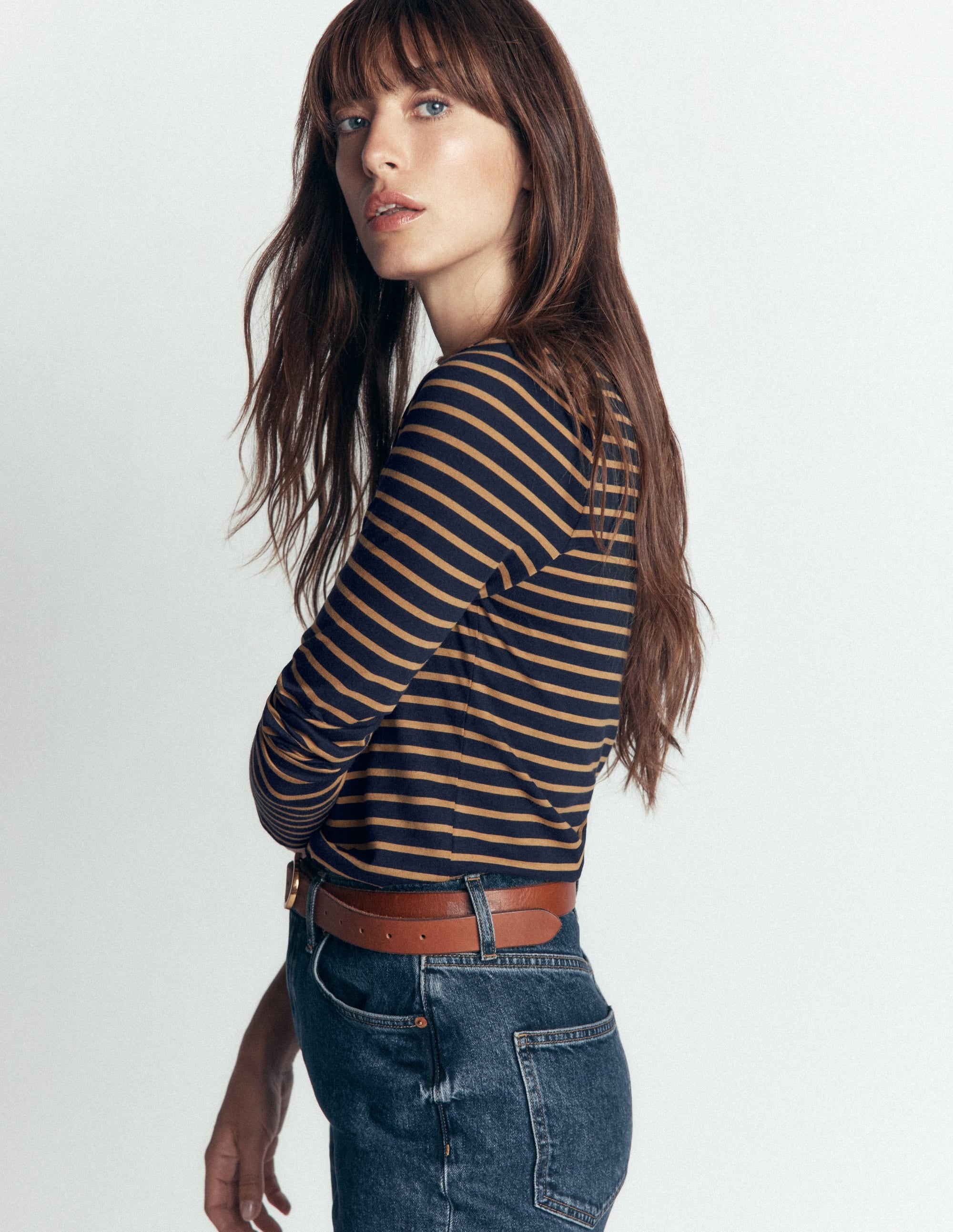 Supersoft Square Neck Top-Navy and Dijon Stripe - Image 4