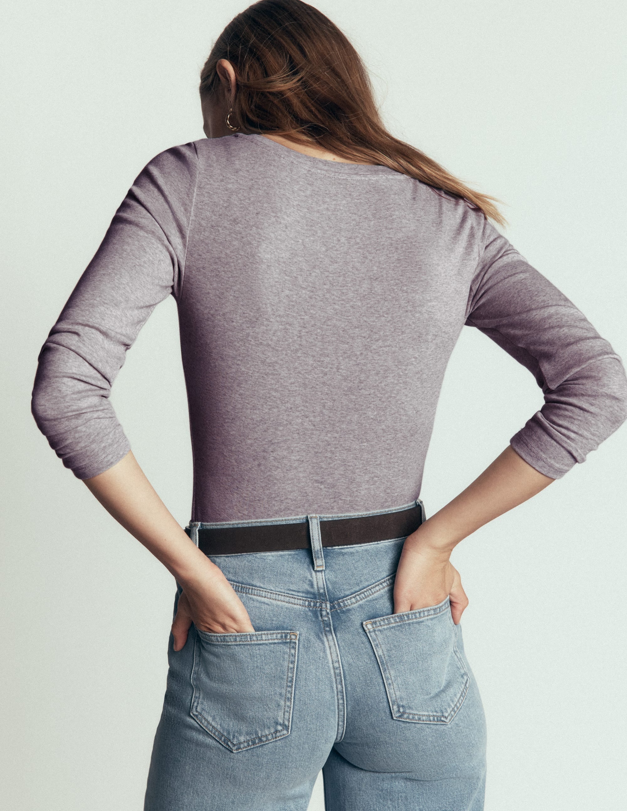 Essential V Neck Top-Grey Marl - Image 3