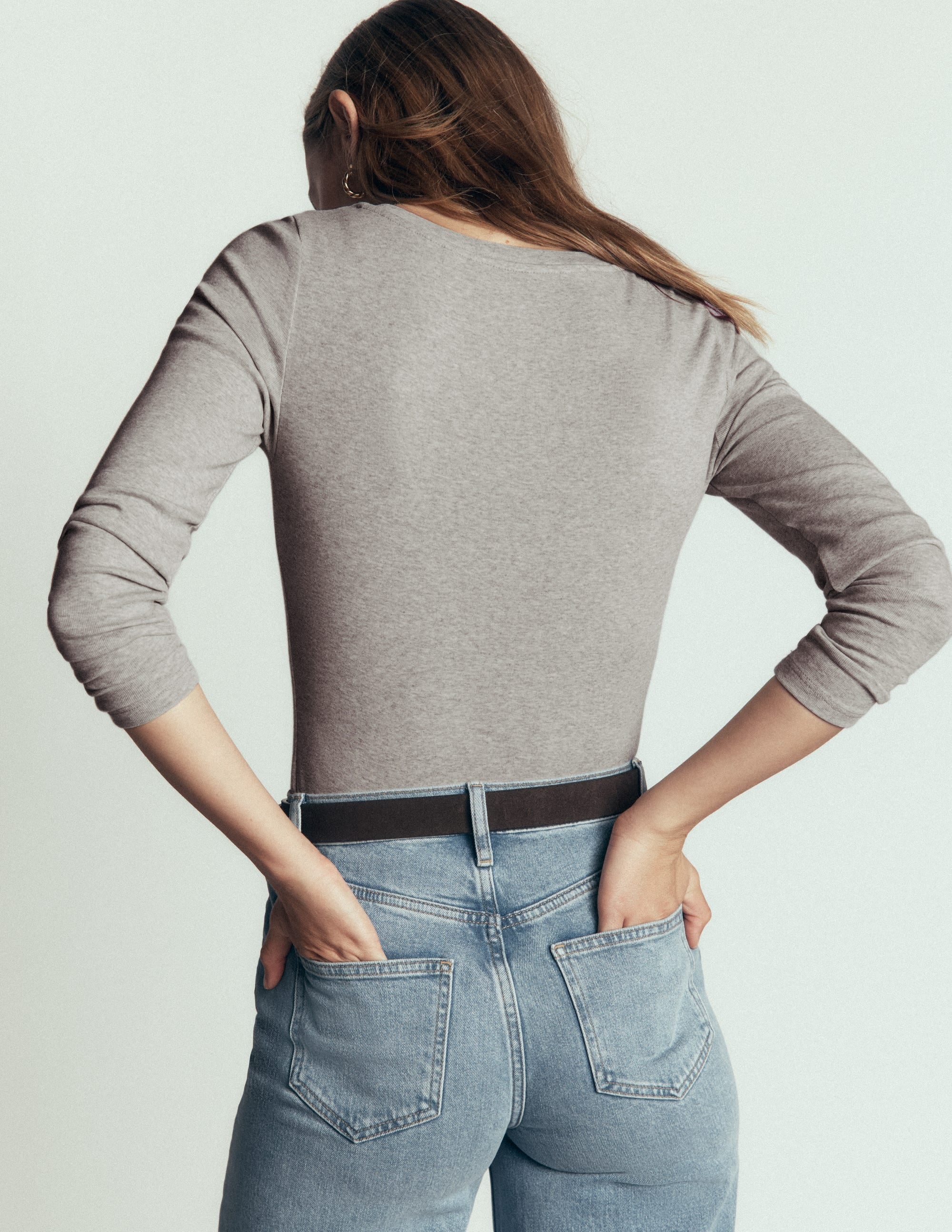 Annie Essential V Neck Top-Grey Marl - Image 3