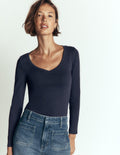 Essential V Neck Top-Navy
