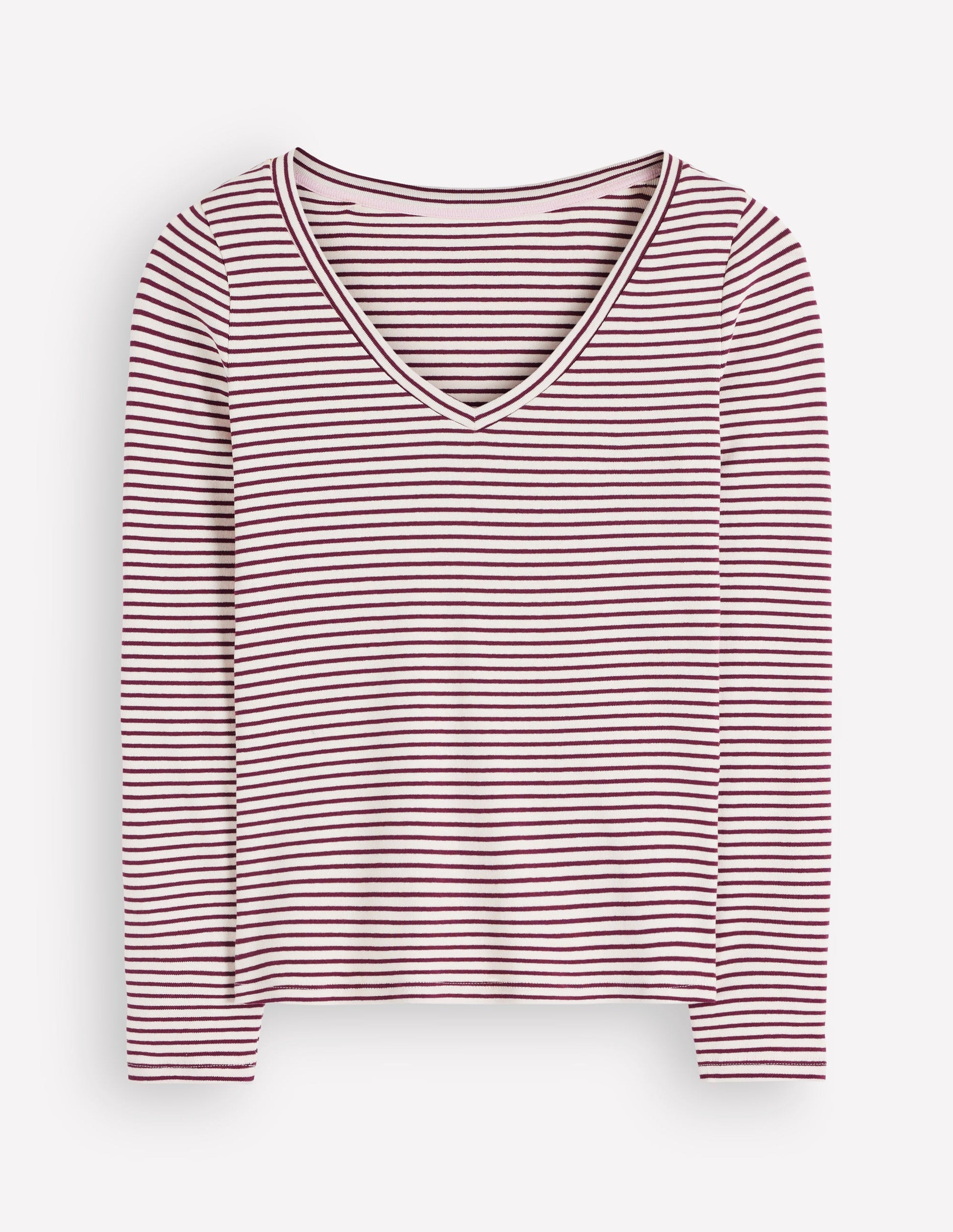 Annie Essential V Neck Top-Deep Wisteria and Ivory Stripe-5