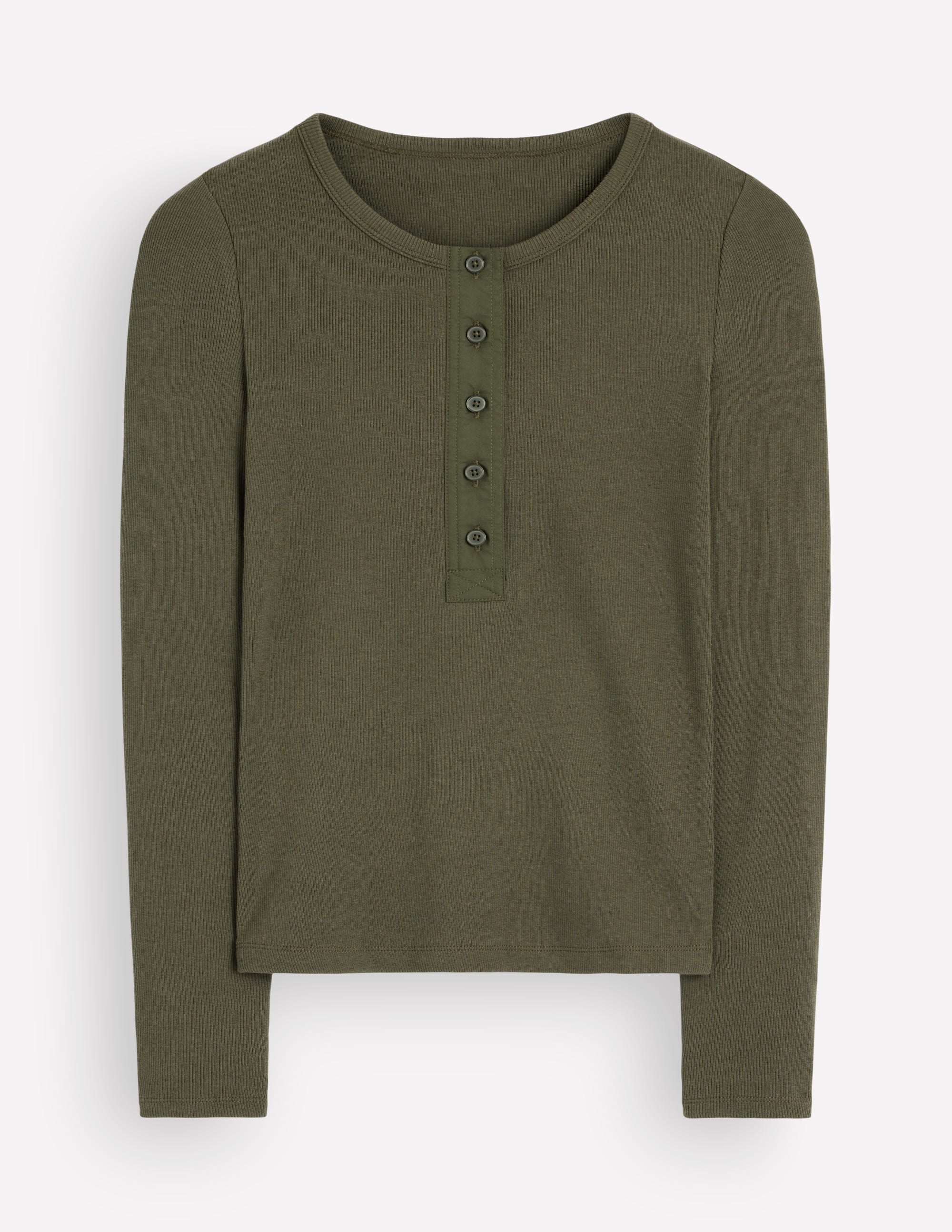 Ribbed Long Sleeve Henley-Falcon Green - Image 7