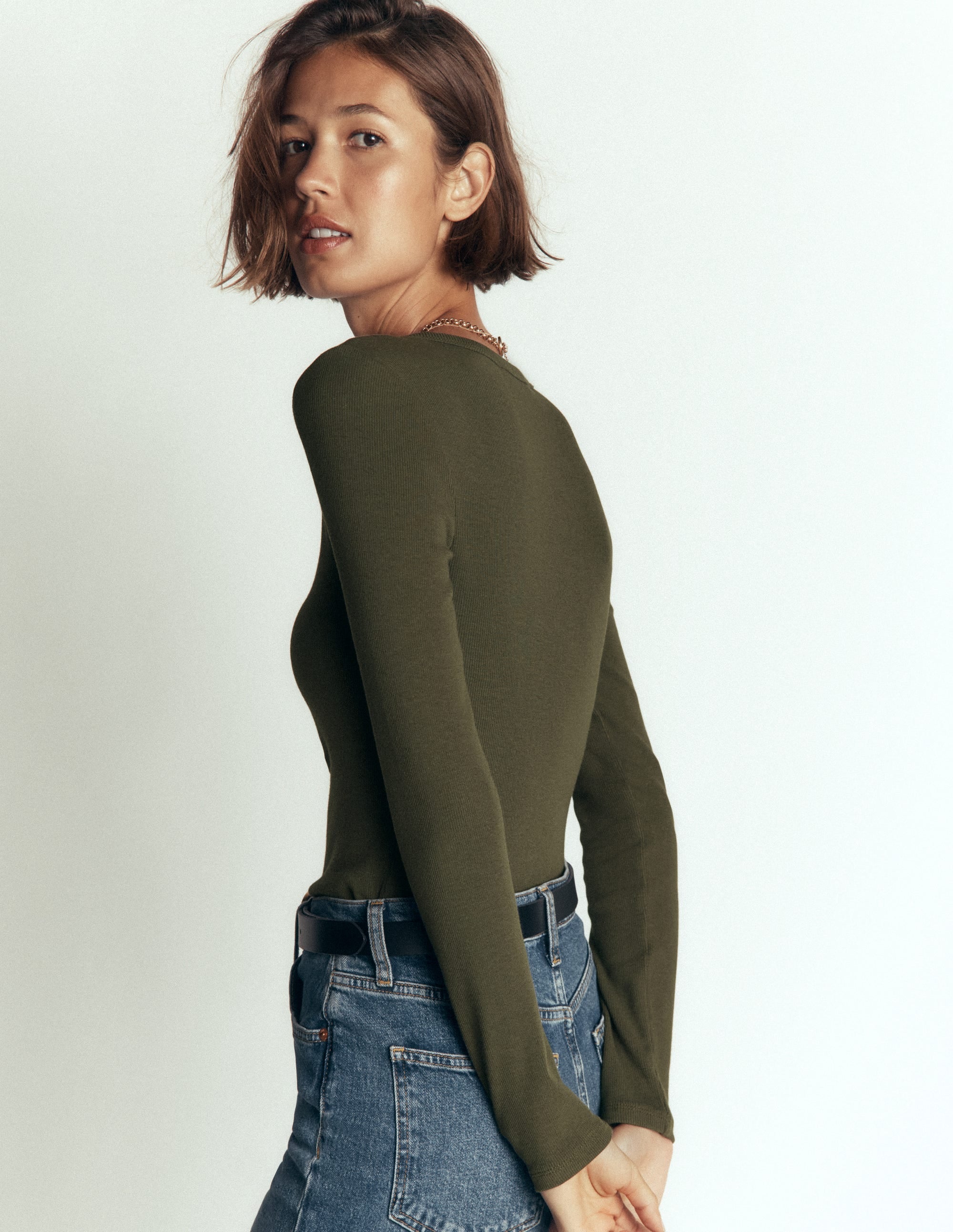 Ribbed Long Sleeve Henley-Falcon Green - Image 3