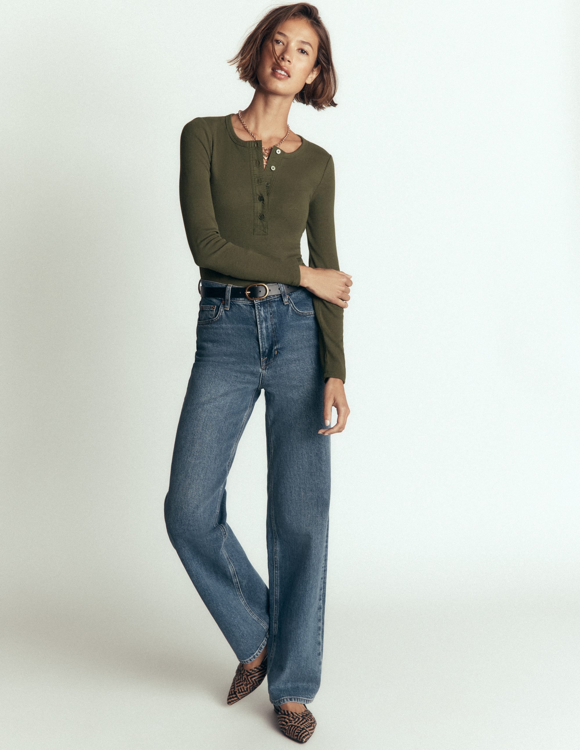 Ribbed Long Sleeve Henley-Falcon Green - Image 4
