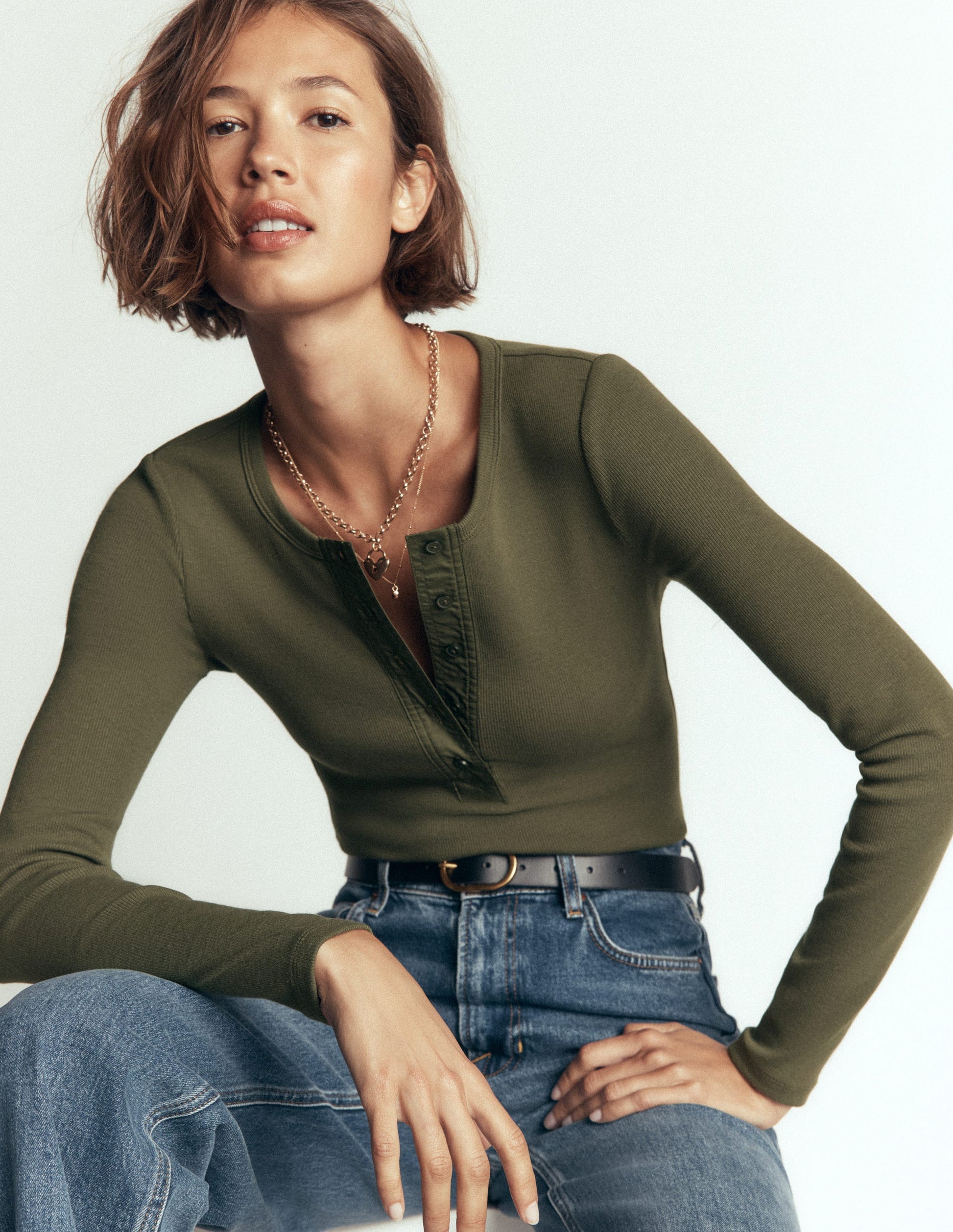 Ribbed Long Sleeve Henley-Falcon Green-6