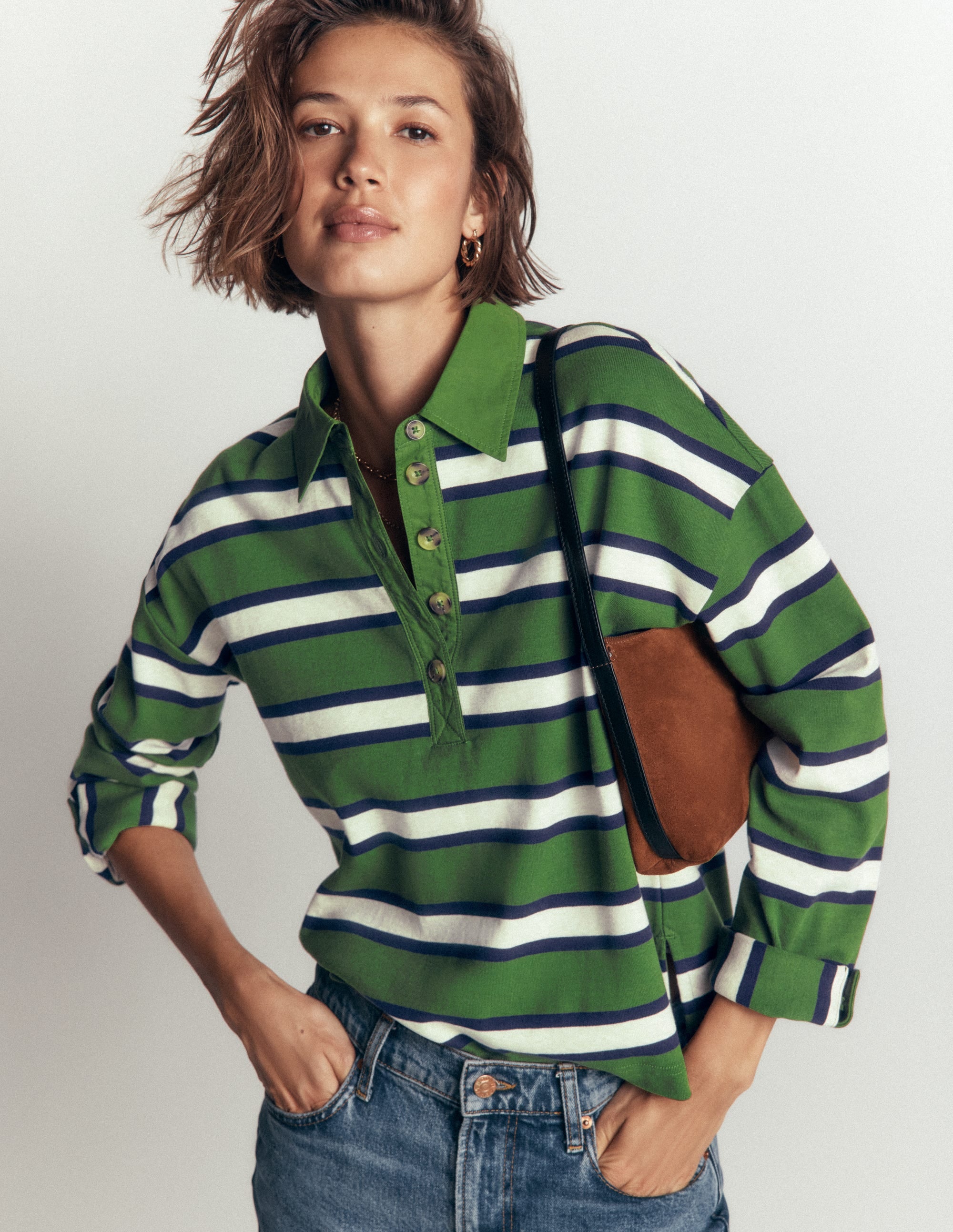 Collar Button Striped Breton-Chive and Navy Stripe - Image 4