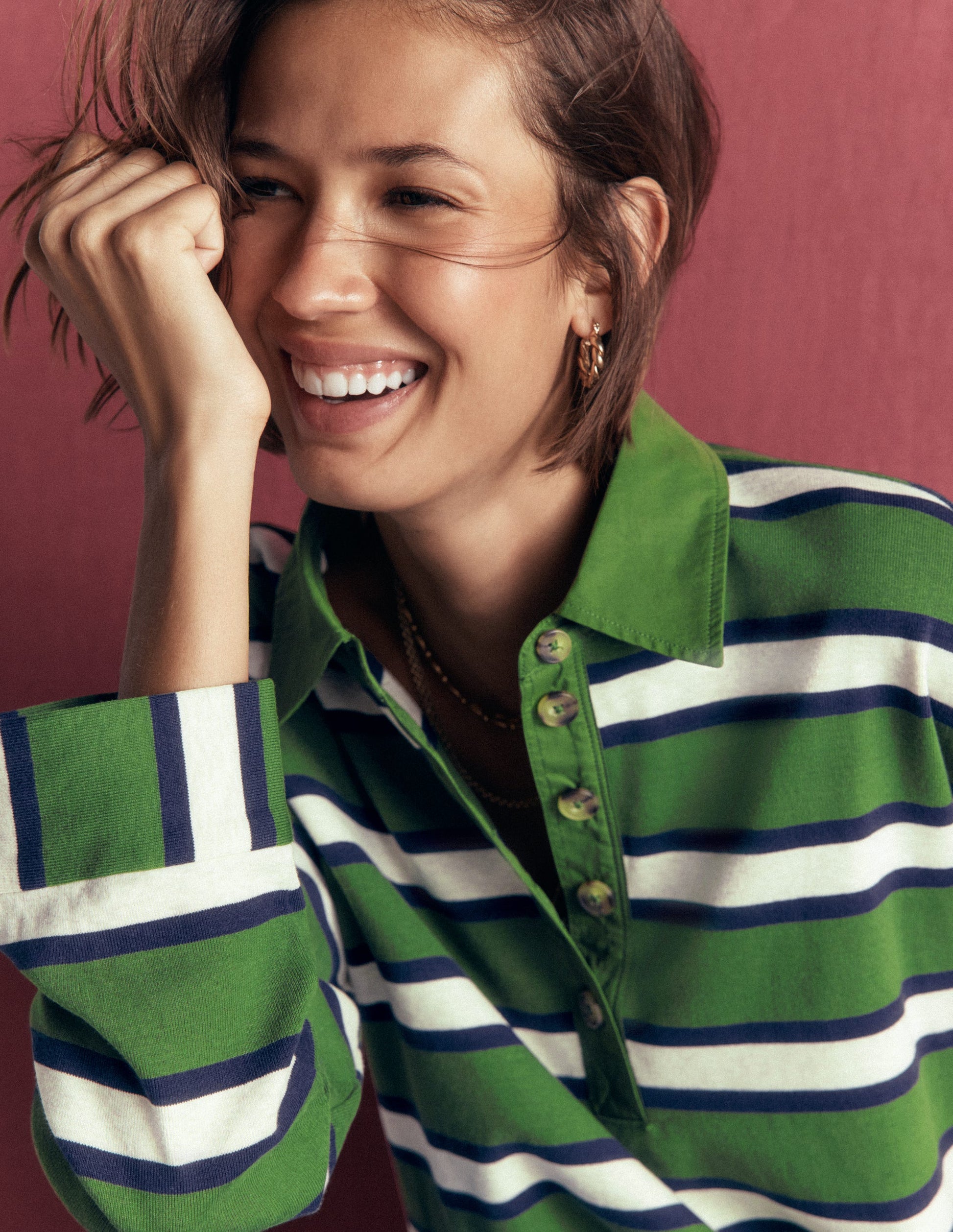 Collar Button Striped Breton-Chive and Navy Stripe-3
