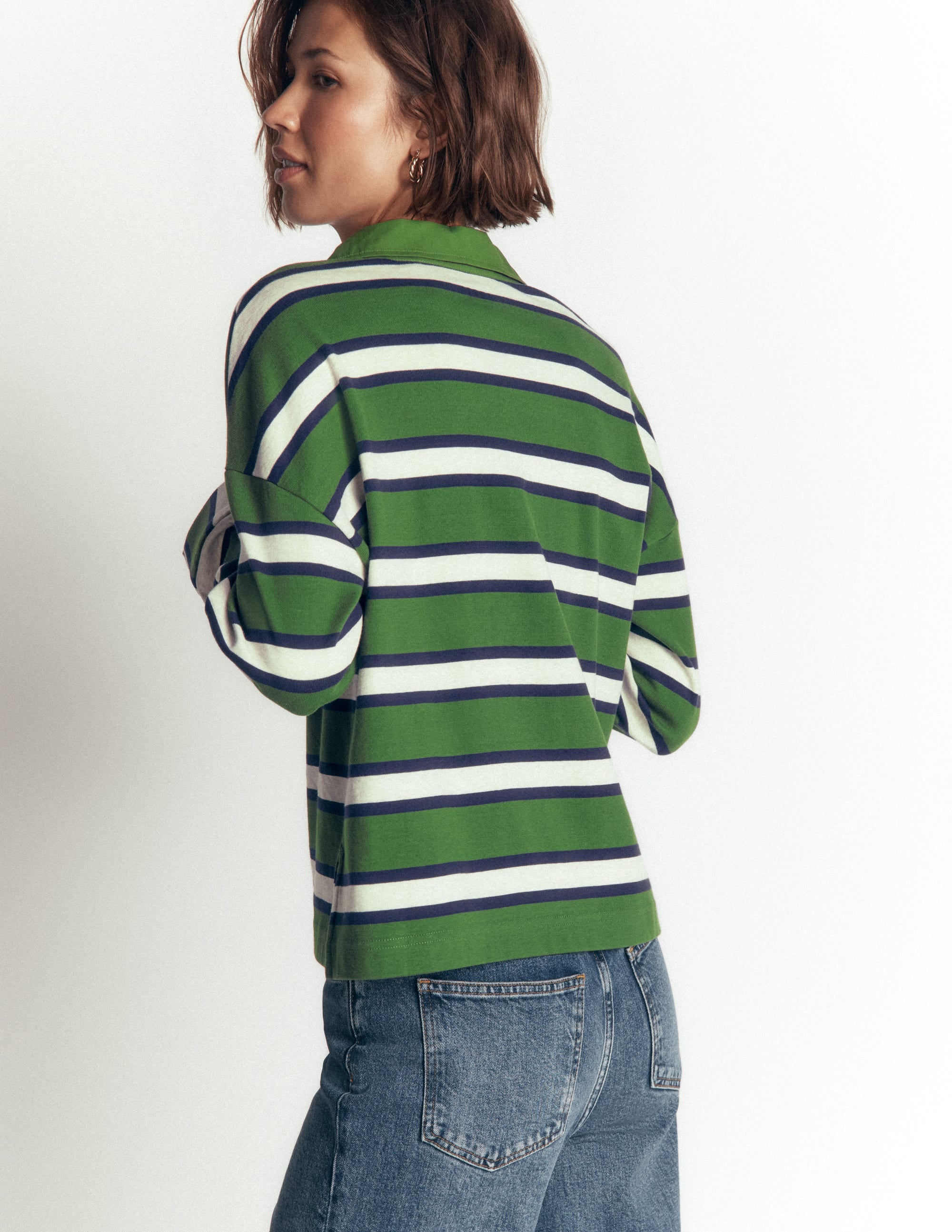 Collar Button Striped Breton-Chive and Navy Stripe - Image 5