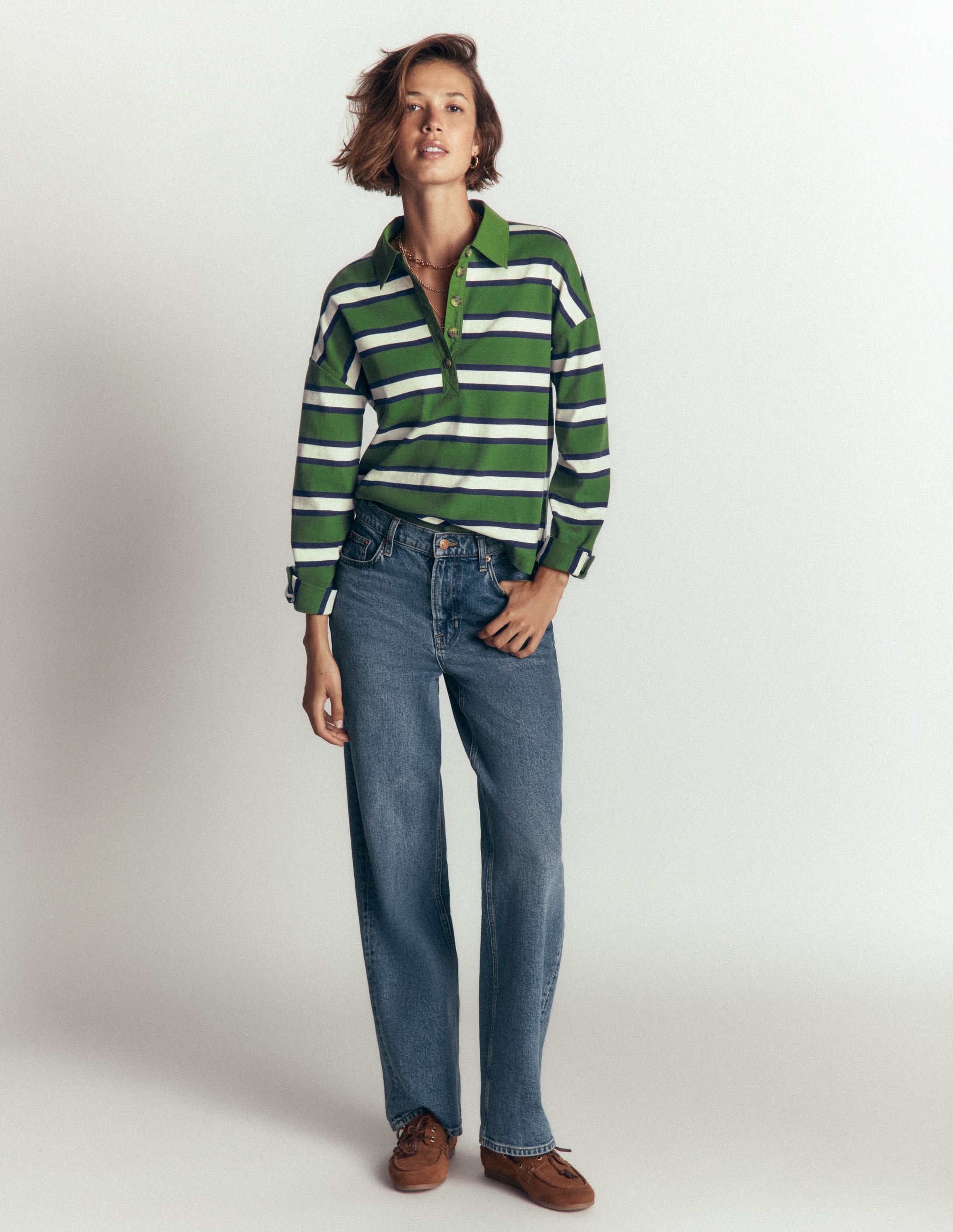 Collar Button Striped Breton-Chive and Navy Stripe - Image 6