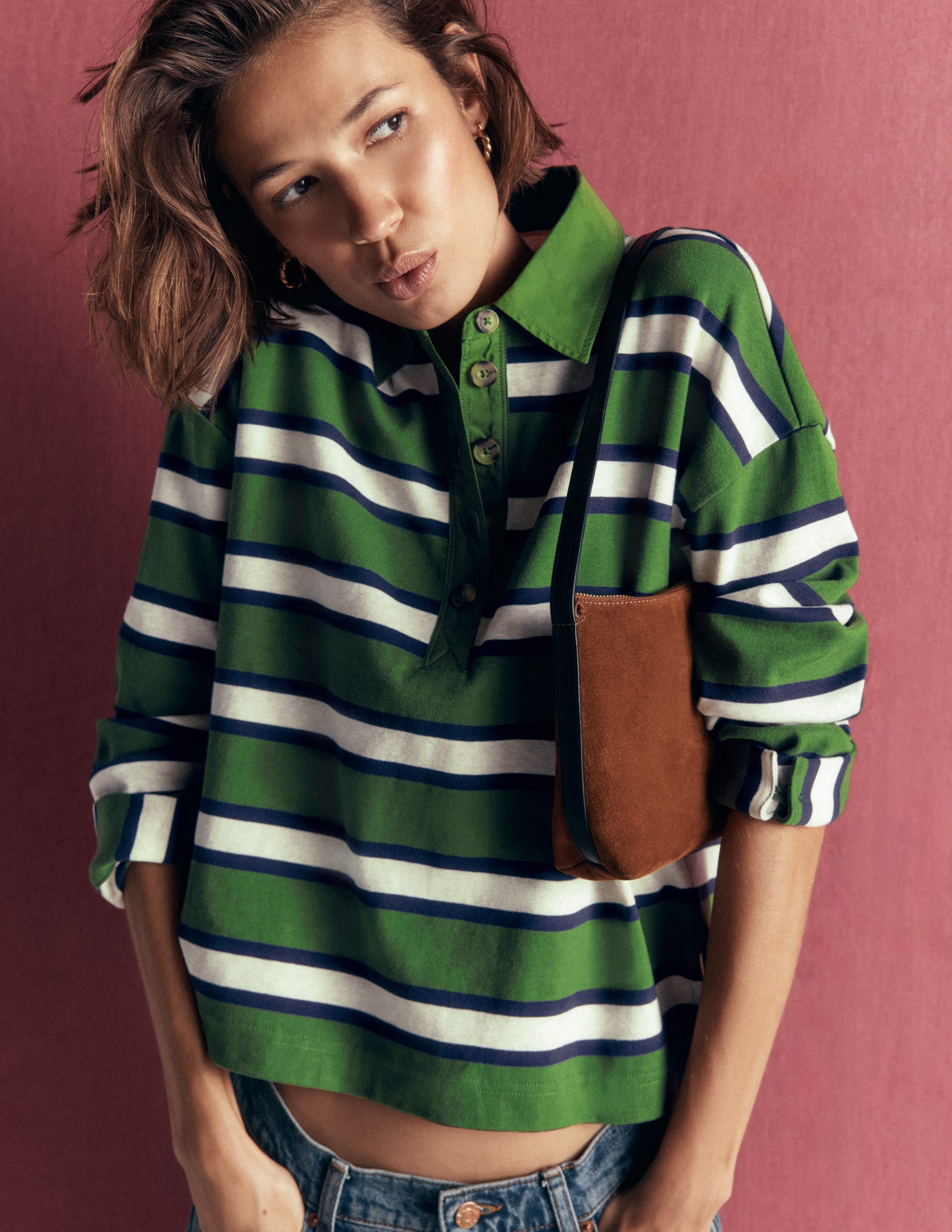 Collar Button Striped Breton-Chive and Navy Stripe - Image 2