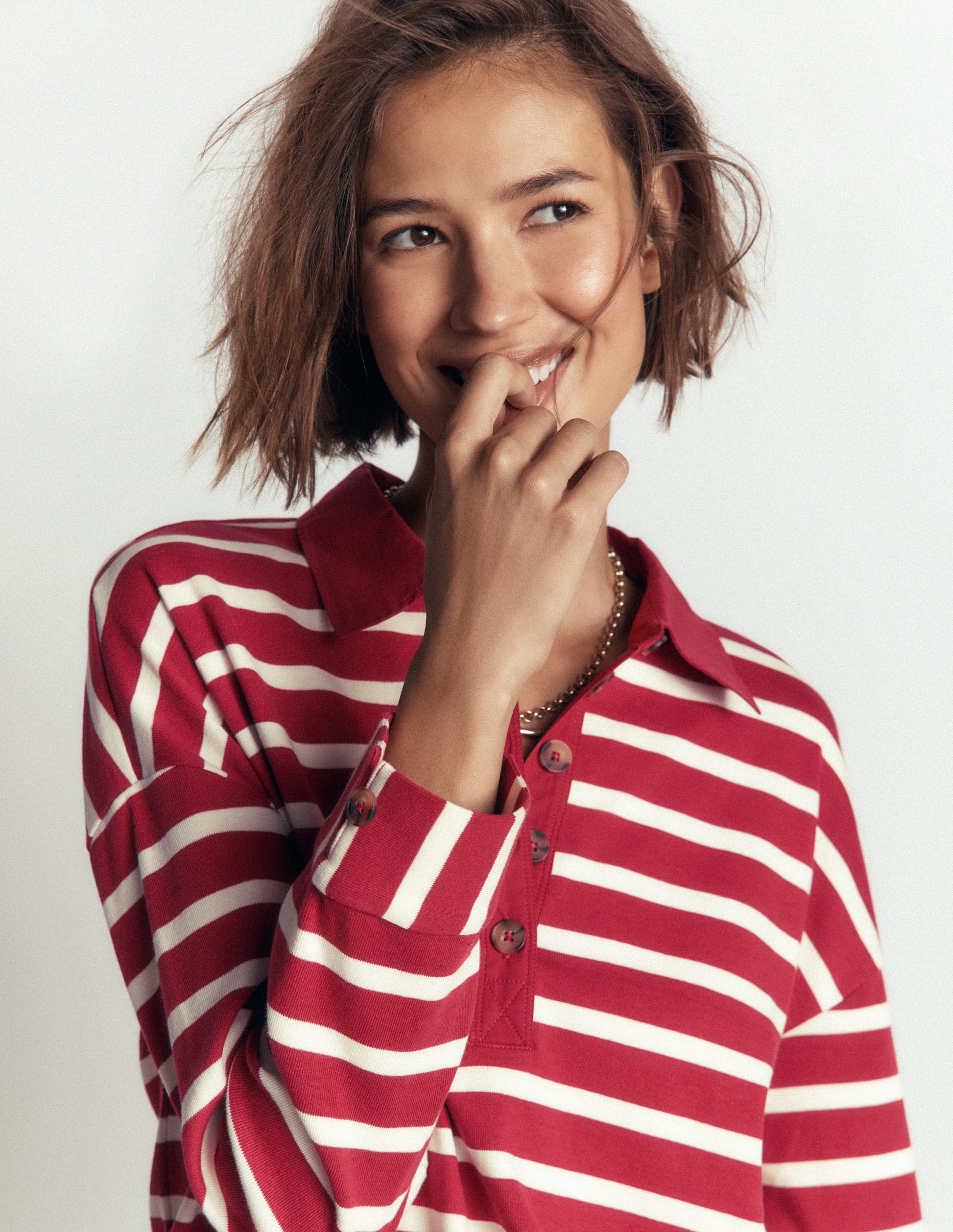 Collar Button Striped Breton-Garnet and Ivory Stripe-3