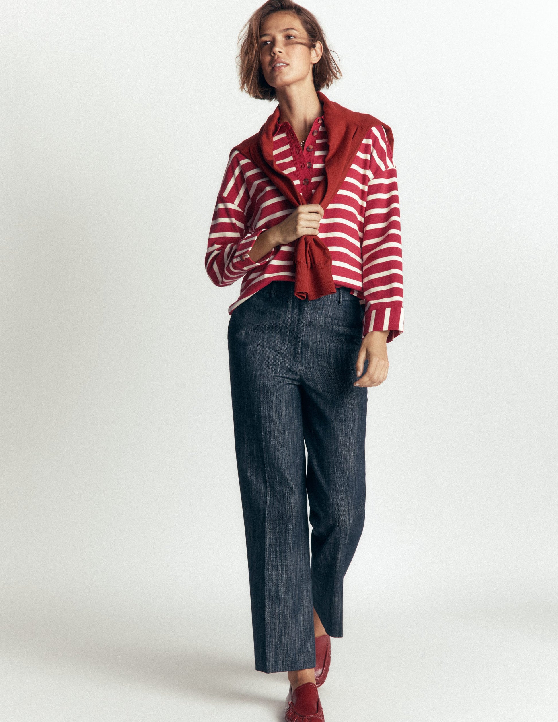 Collar Button Striped Breton-Garnet and Ivory Stripe-1
