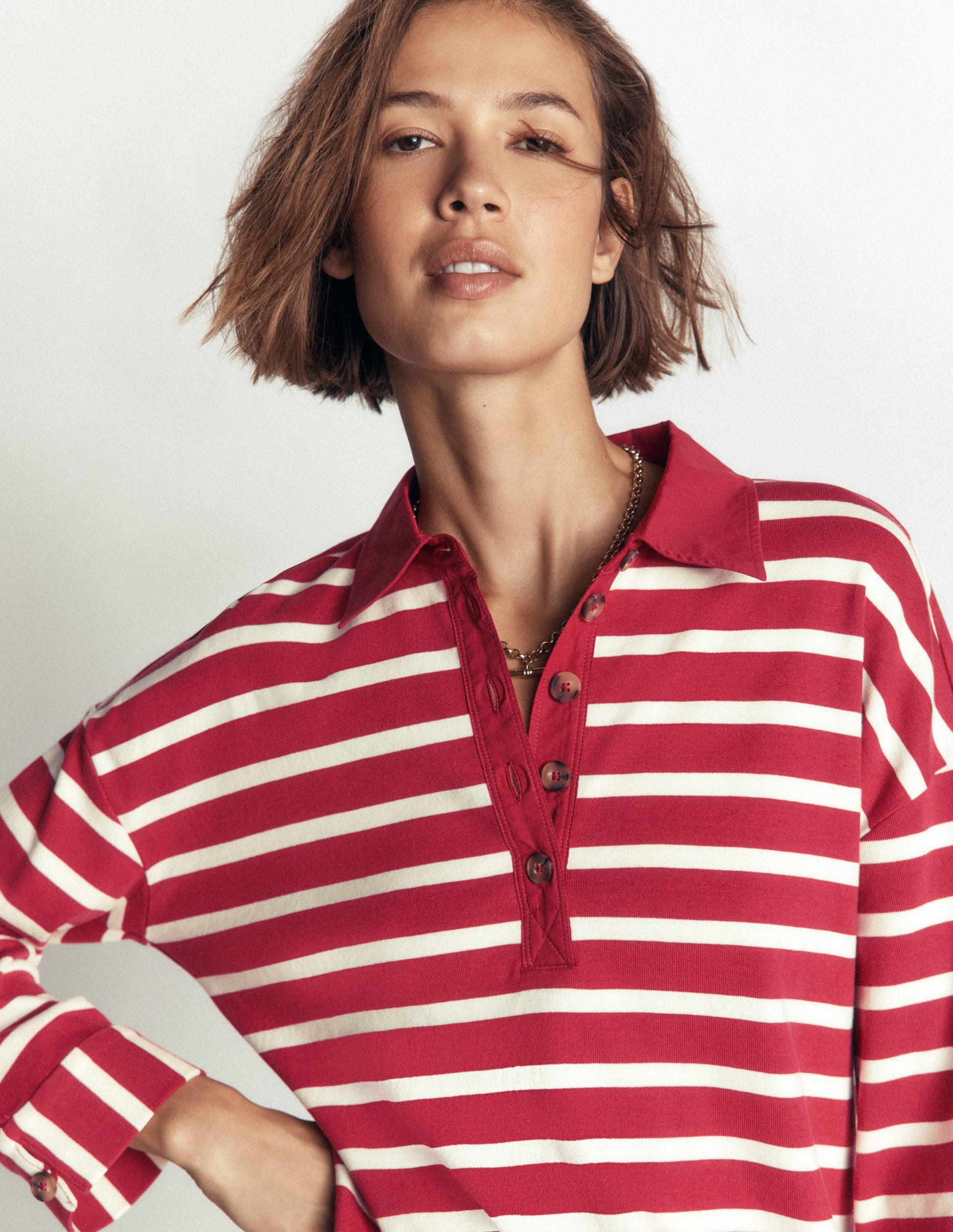 Collar Button Striped Breton-Garnet and Ivory Stripe-5