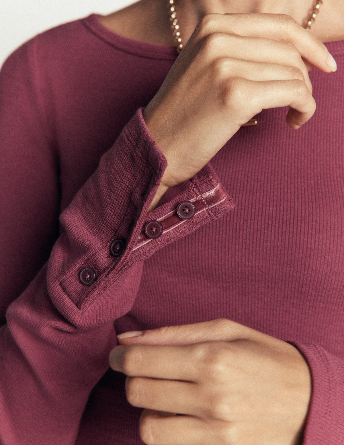 Button Cuff Ribbed Boatneck-Maroon-2