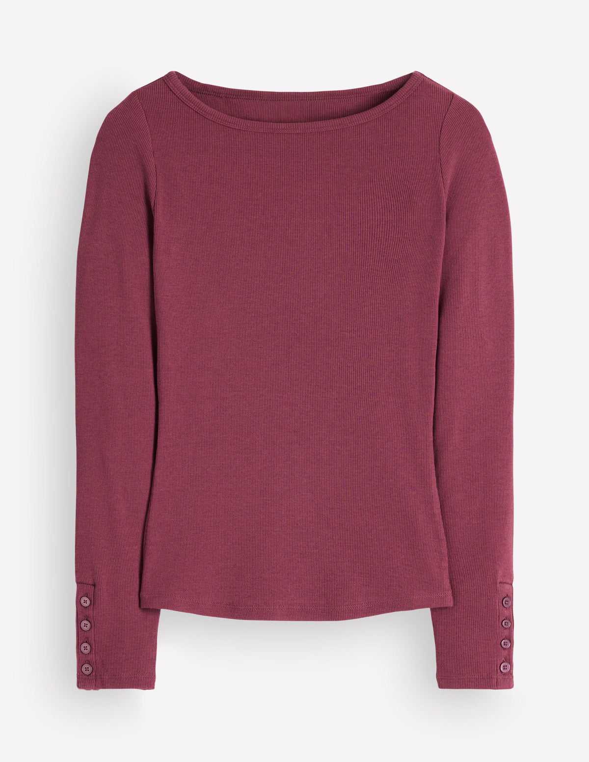 Button Cuff Ribbed Boatneck-Maroon-6