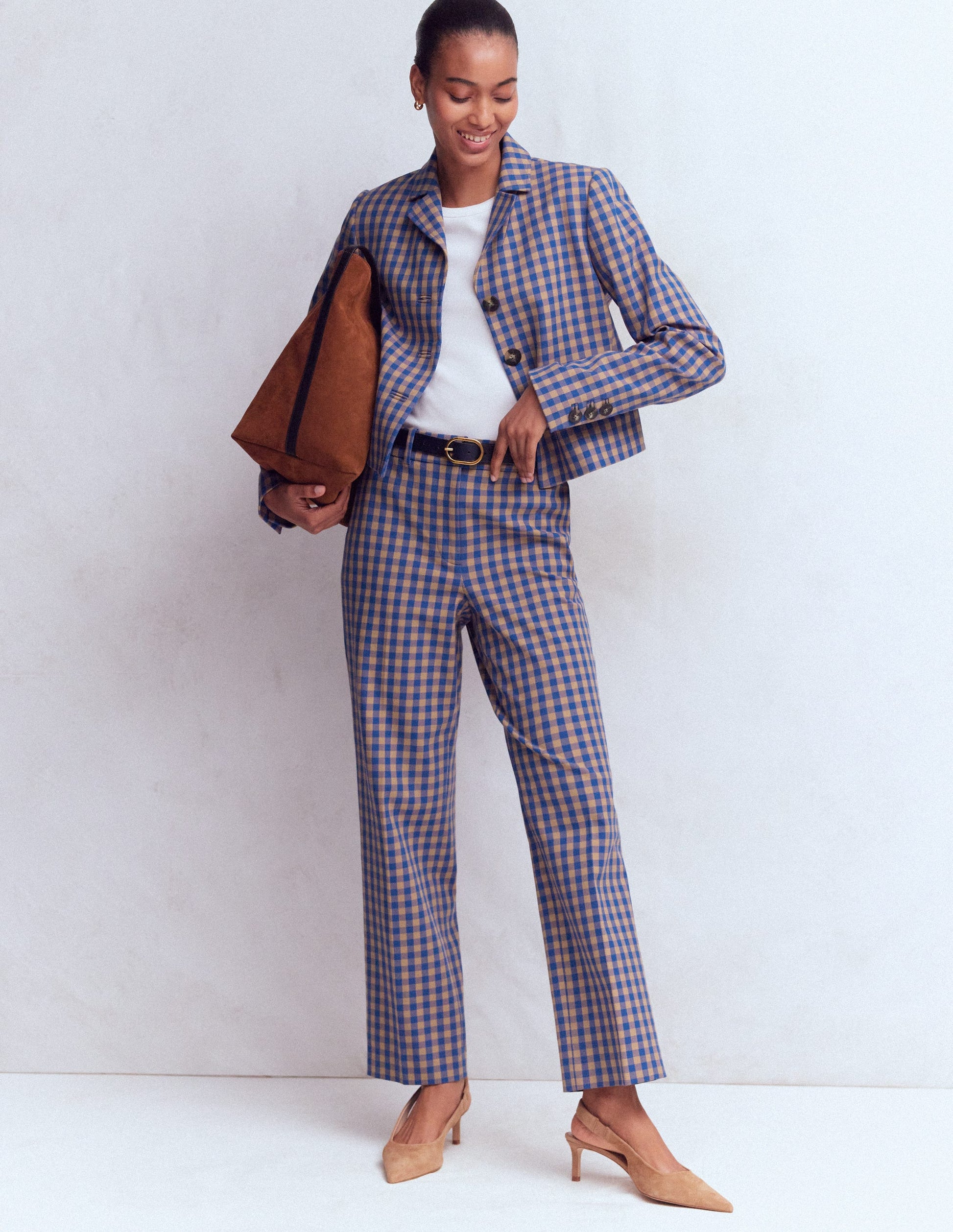 Dartmouth Cotton Blazer-Camel, Blue Gingham-4