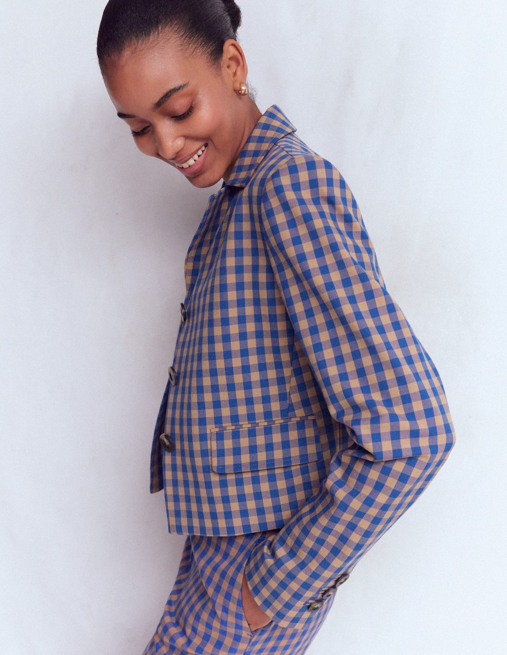 Dartmouth Cotton Blazer-Camel, Blue Gingham-5