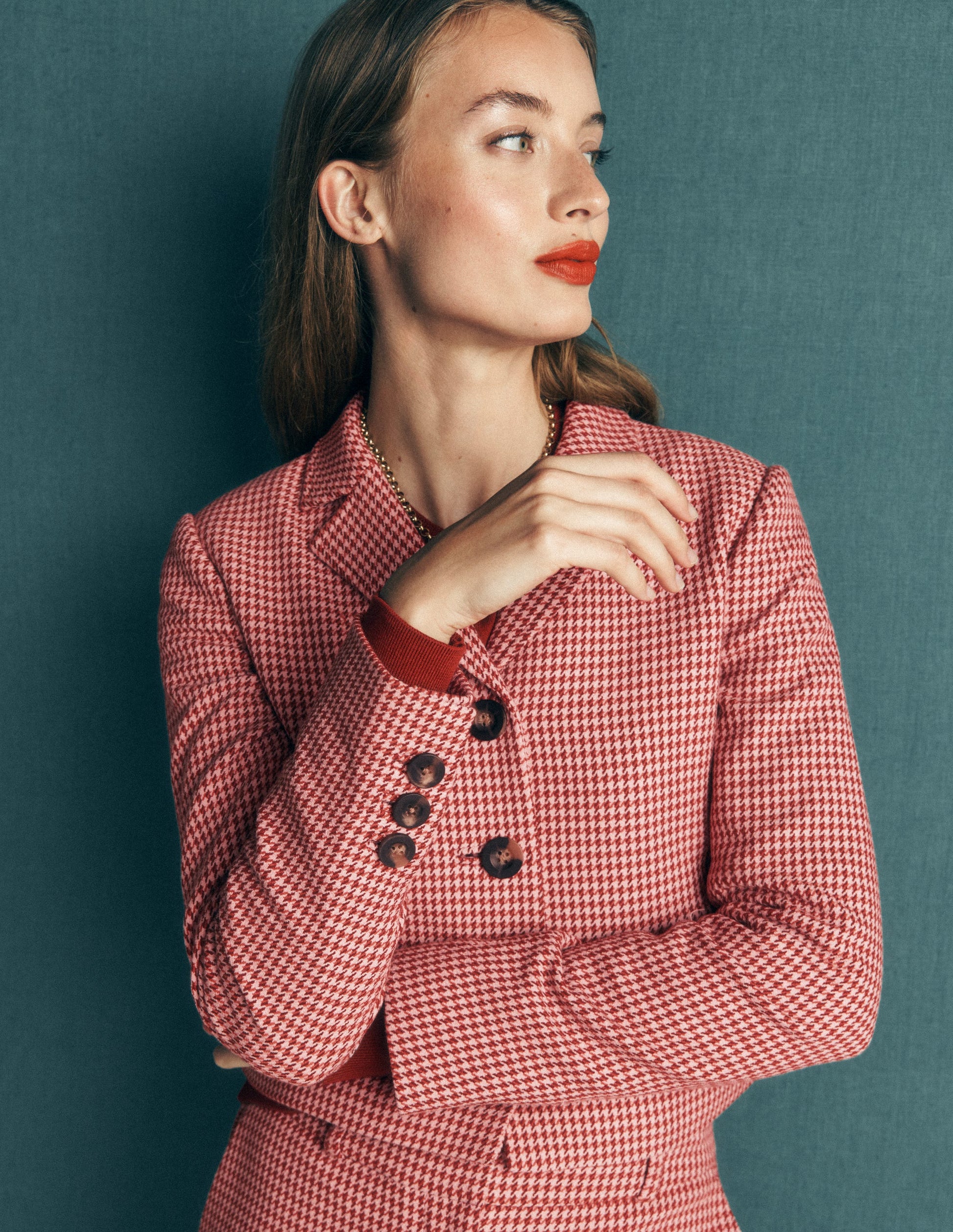 Dartmouth Cotton Blazer-Pink and Brown Puppytooth-2
