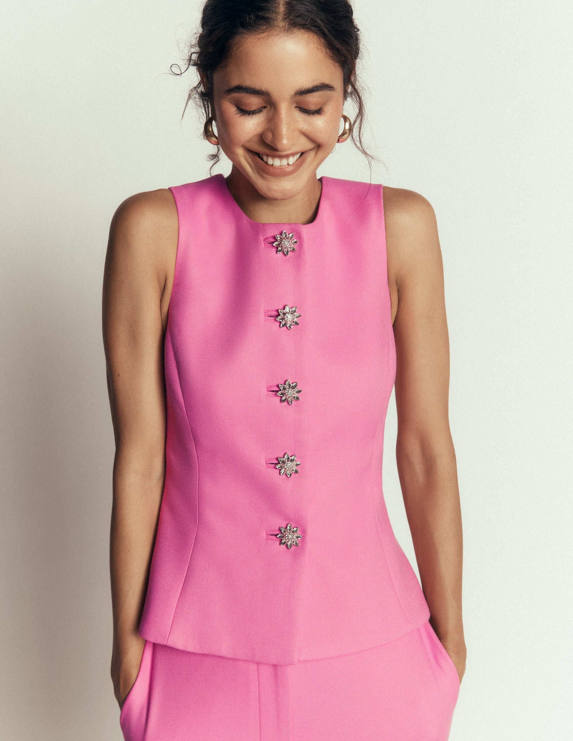 Textured Peplum Waistcoat-Wild Pink - Image 1