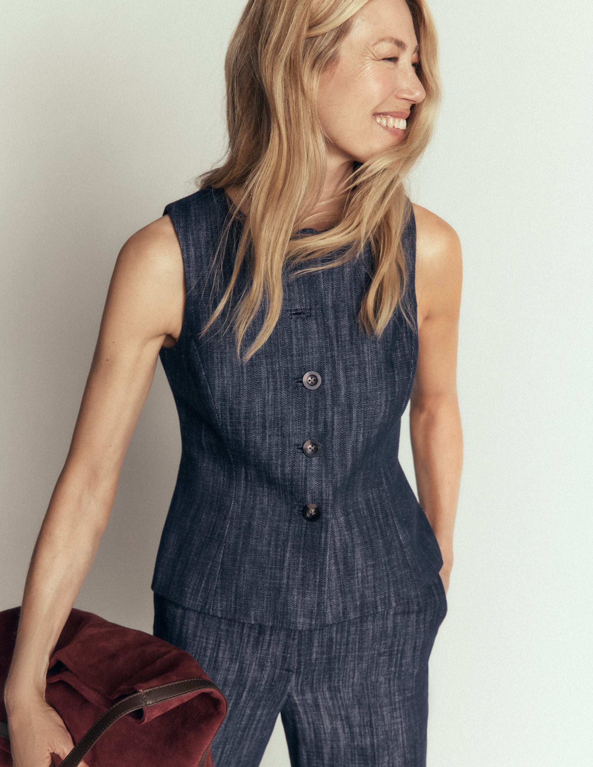 Denim Peplum Waistcoat-Indigo-1