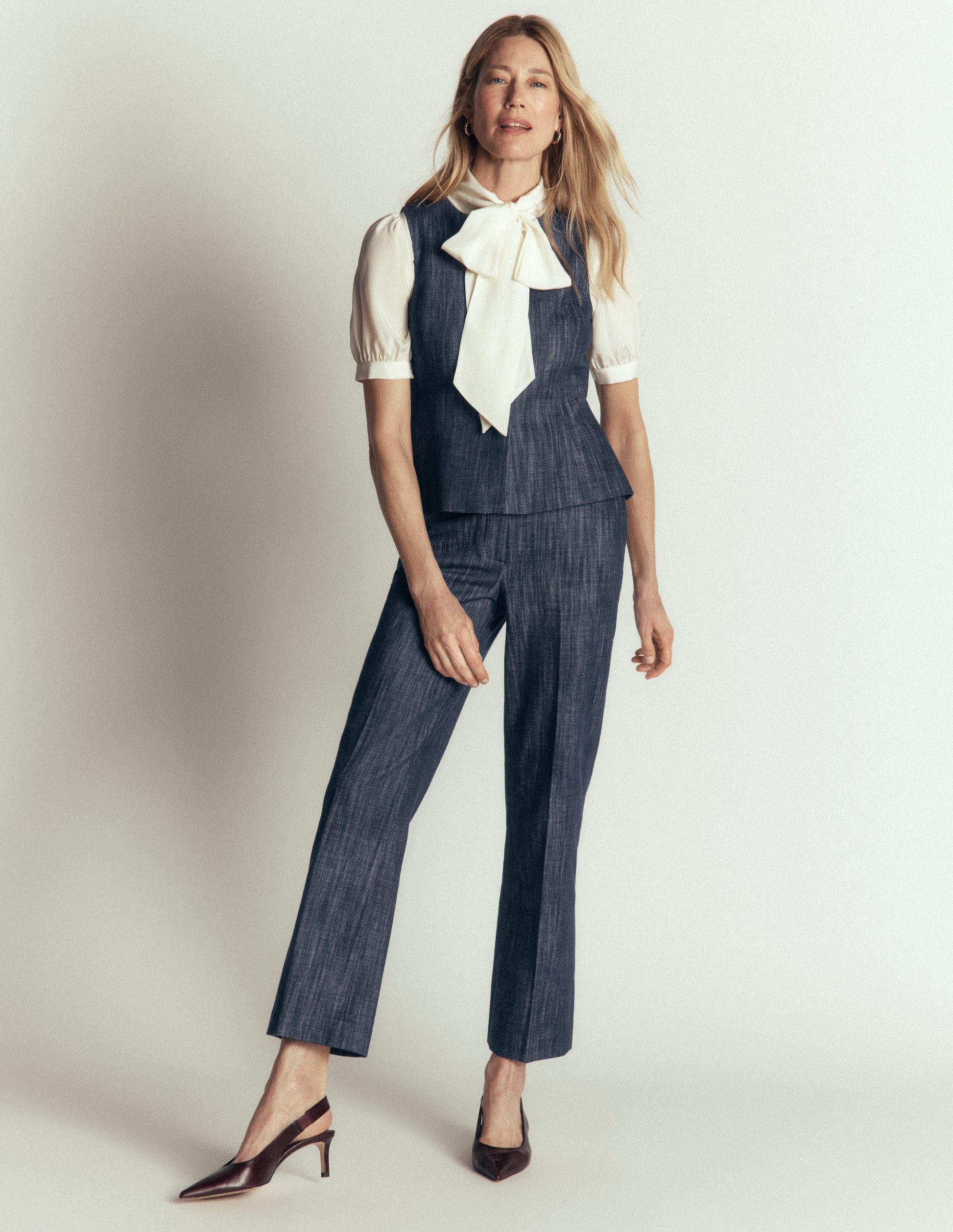 Denim Peplum Waistcoat-Indigo-5
