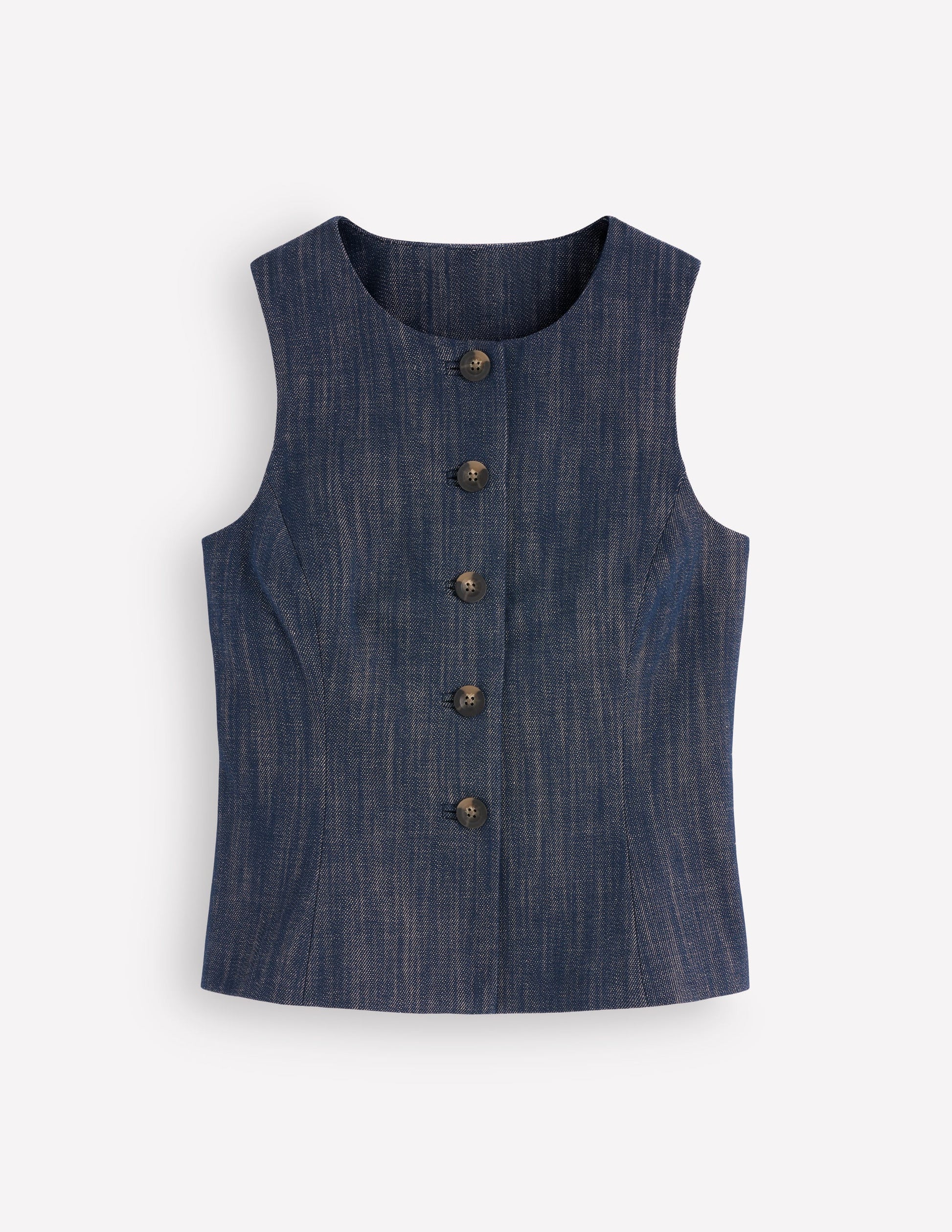 Denim Peplum Waistcoat-Indigo-6