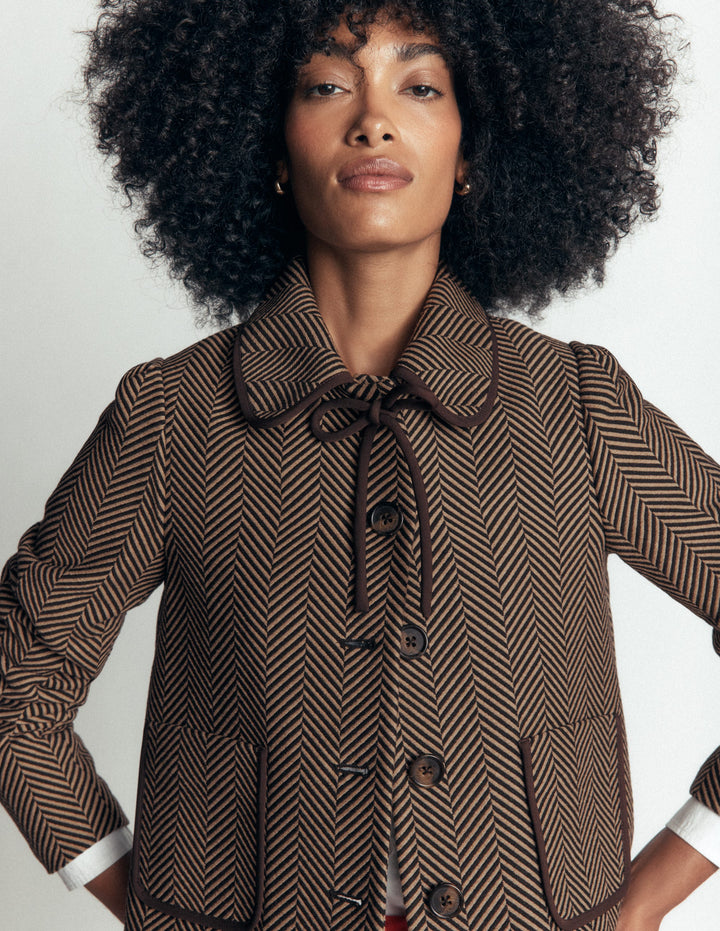 Branscombe Wool Bow Jacket-Brown Herringbone