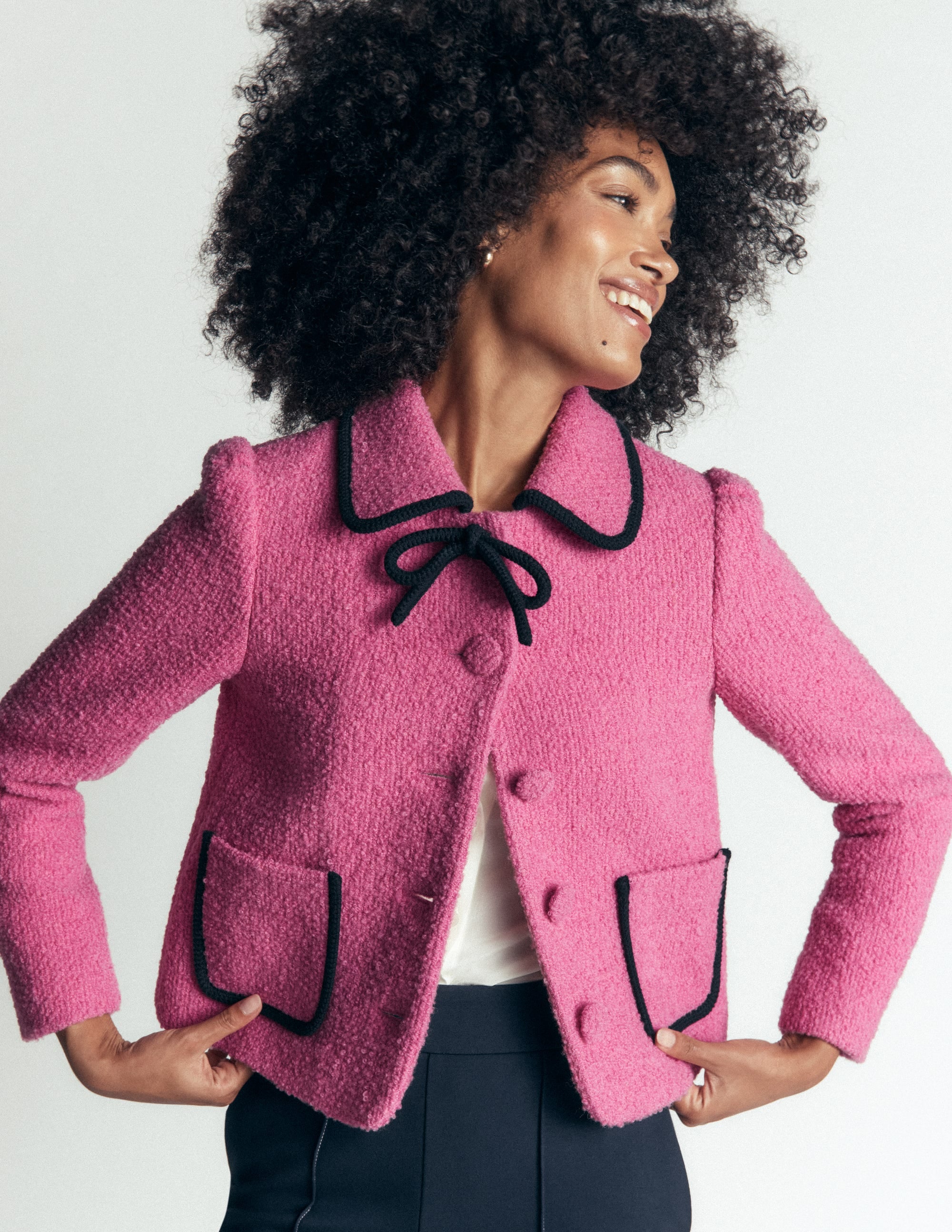 Branscombe Wool Bow Jacket-Pink Solid - Image 2