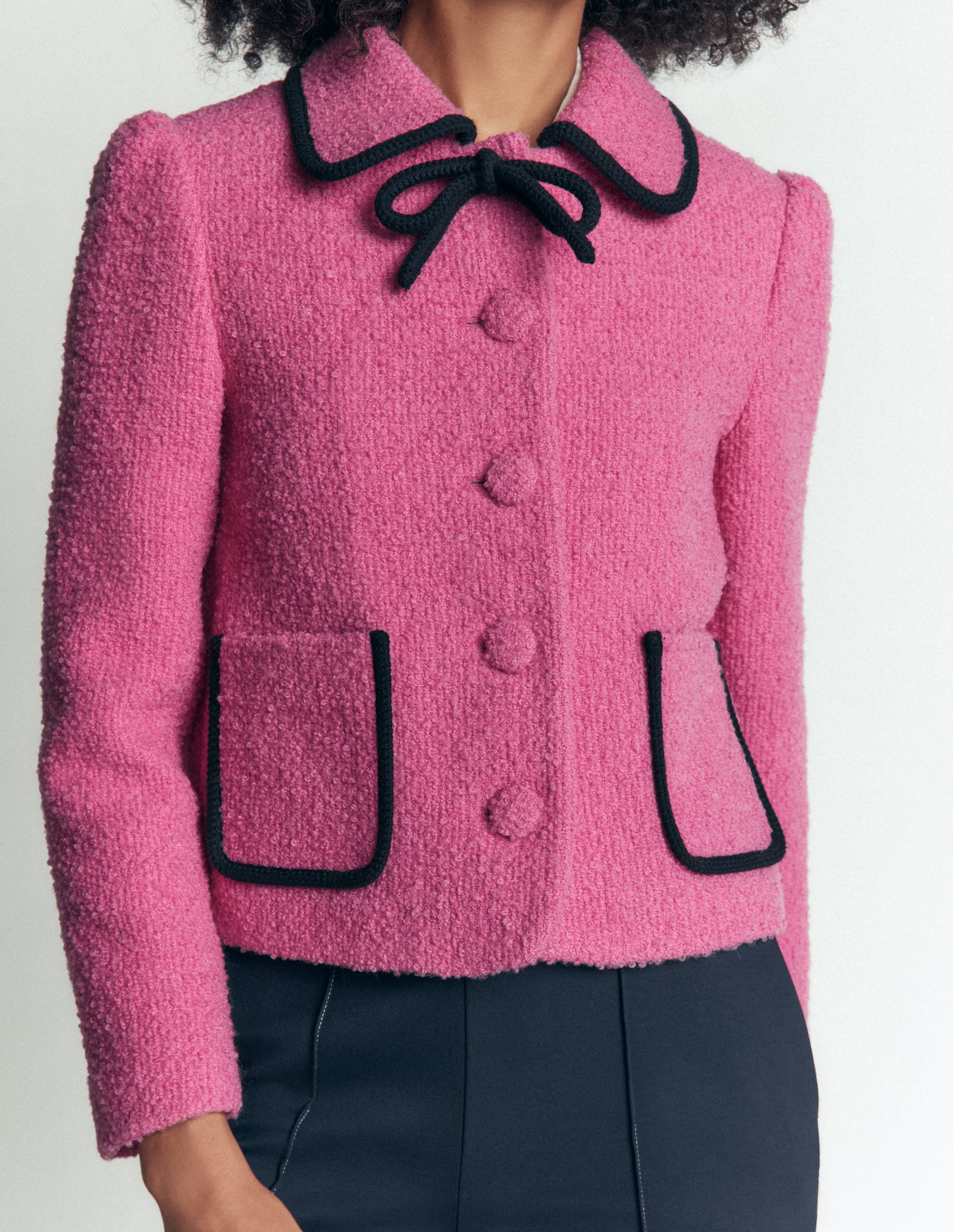 Branscombe Wool Bow Jacket-Pink Solid - Image 3