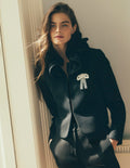 Ruffle Neck Wool Jacket-Black