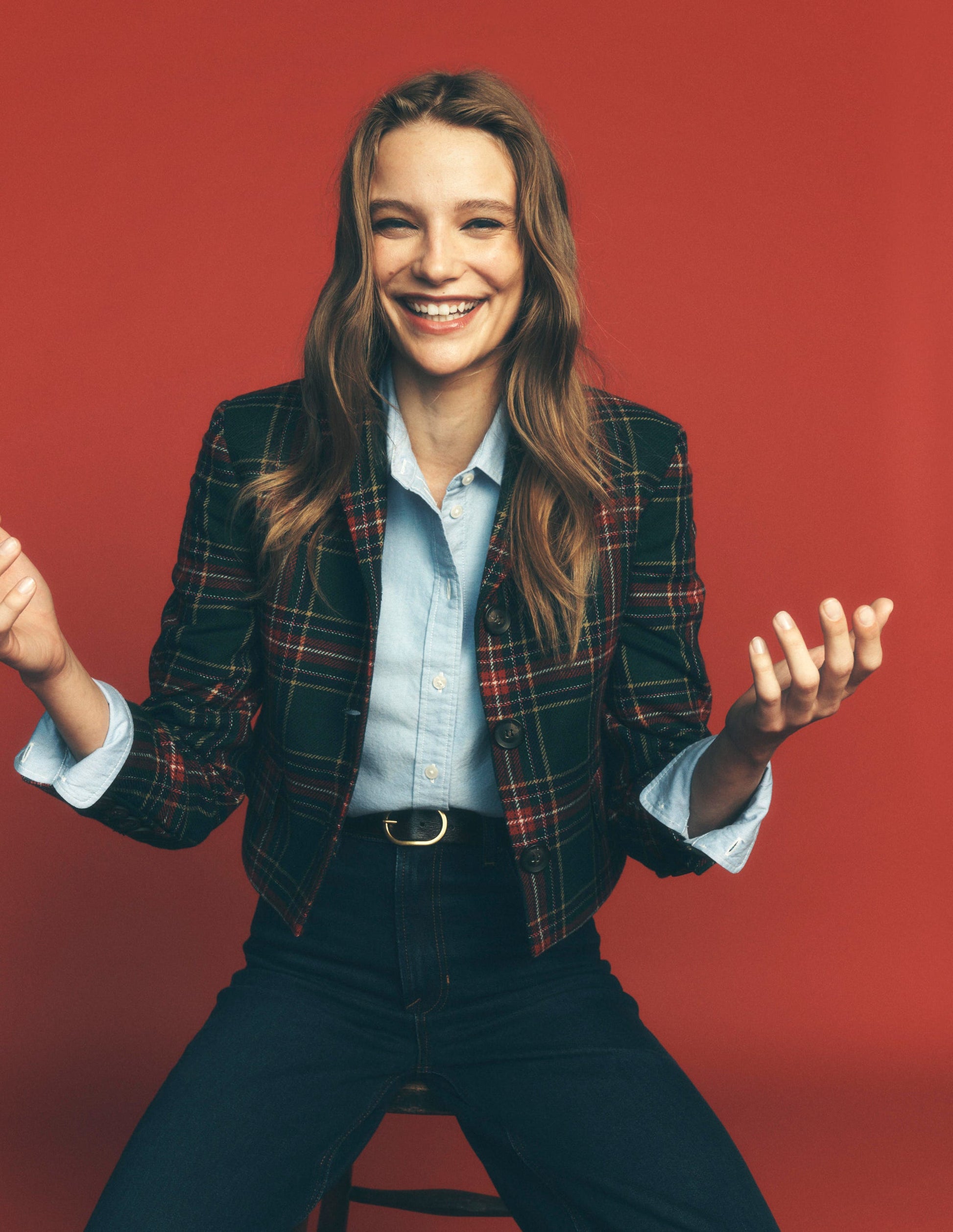 Dartmouth Wool Blend Blazer-Green, Navy and Red Check-1
