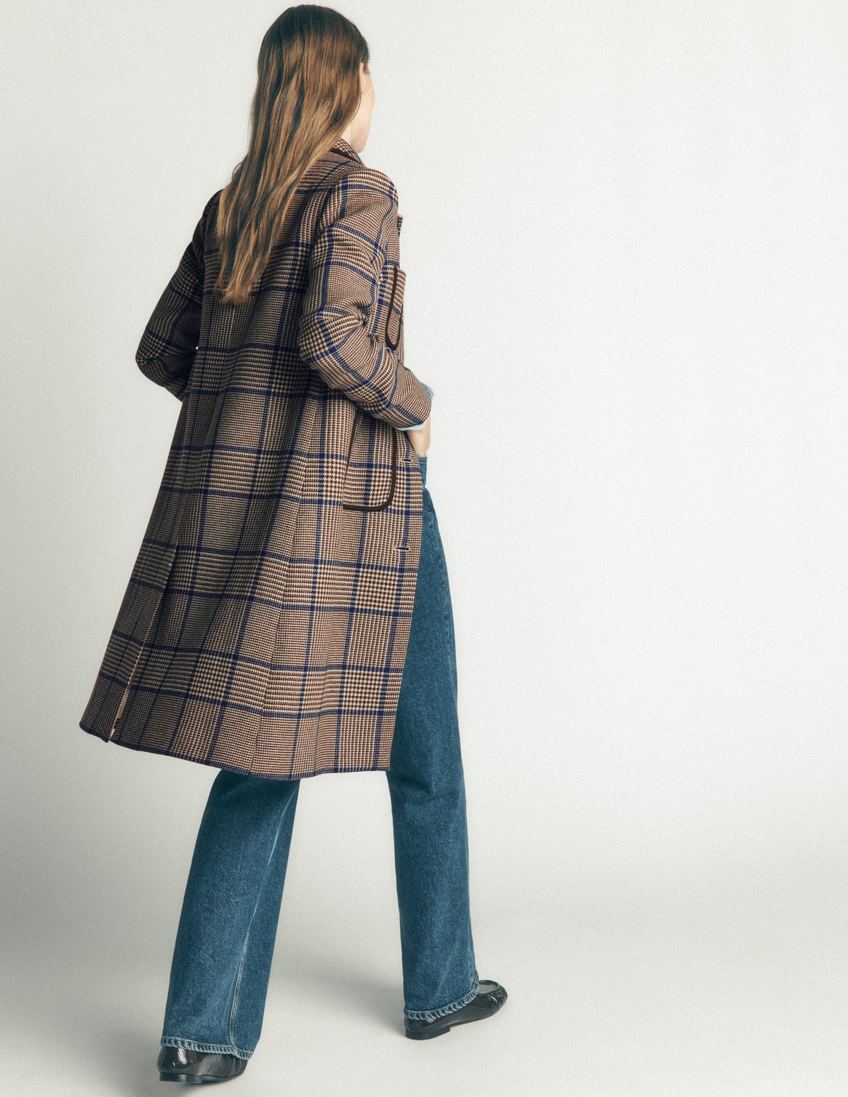 Patch Pocket Wool Blend Coat-Maroon, Teal Prince of Wales - Image 3