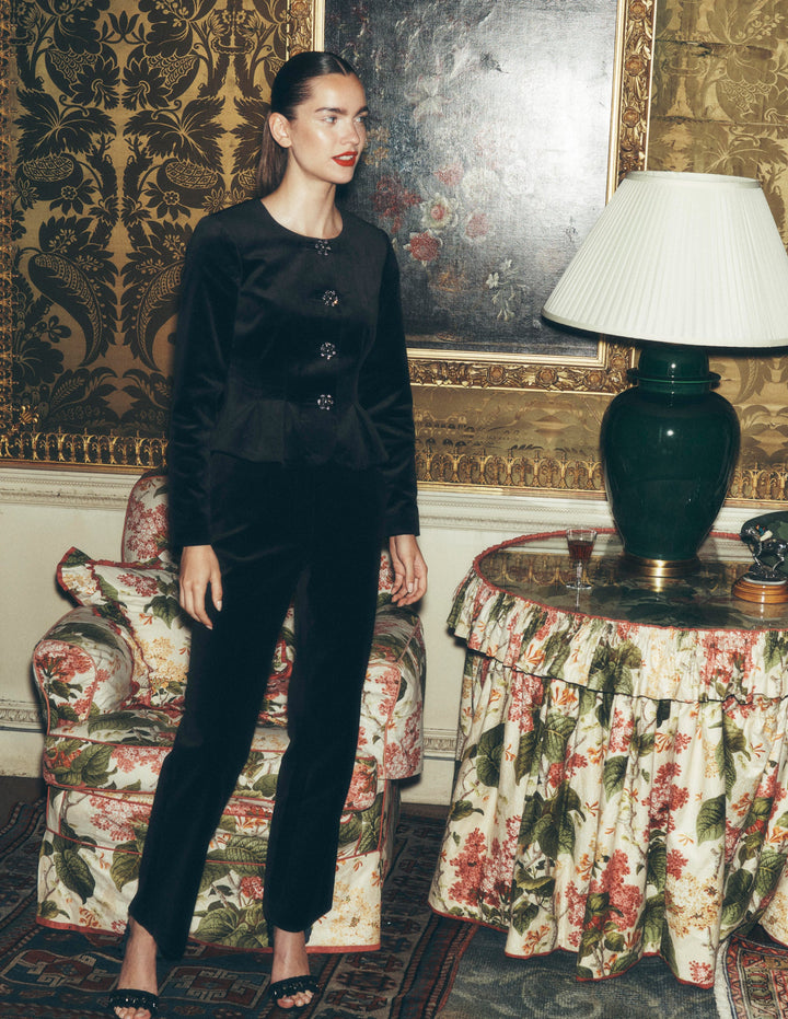 Velvet Waisted Jacket-Black