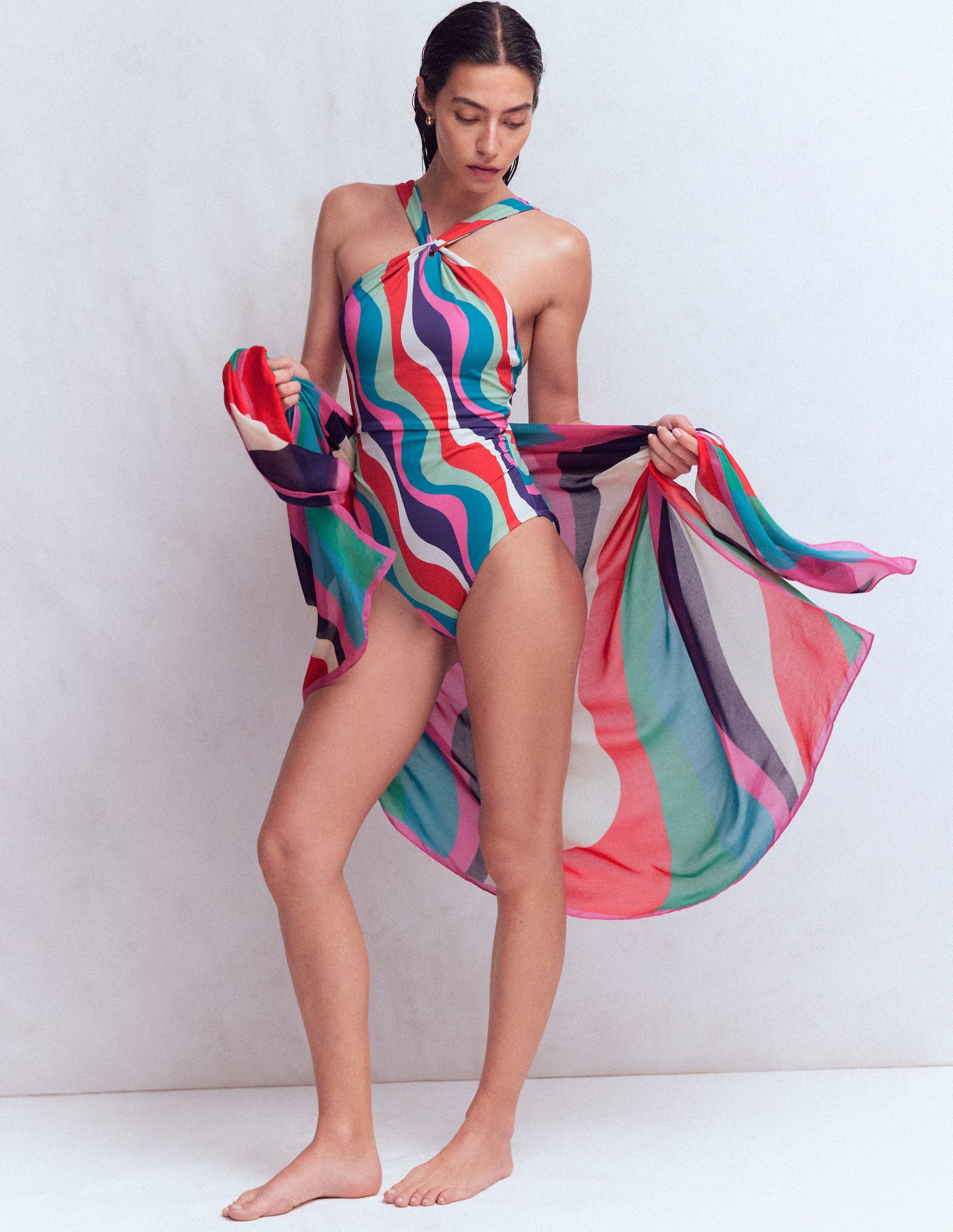 Printed Sarong Scarf-Multi, Rhythmic Wave-2