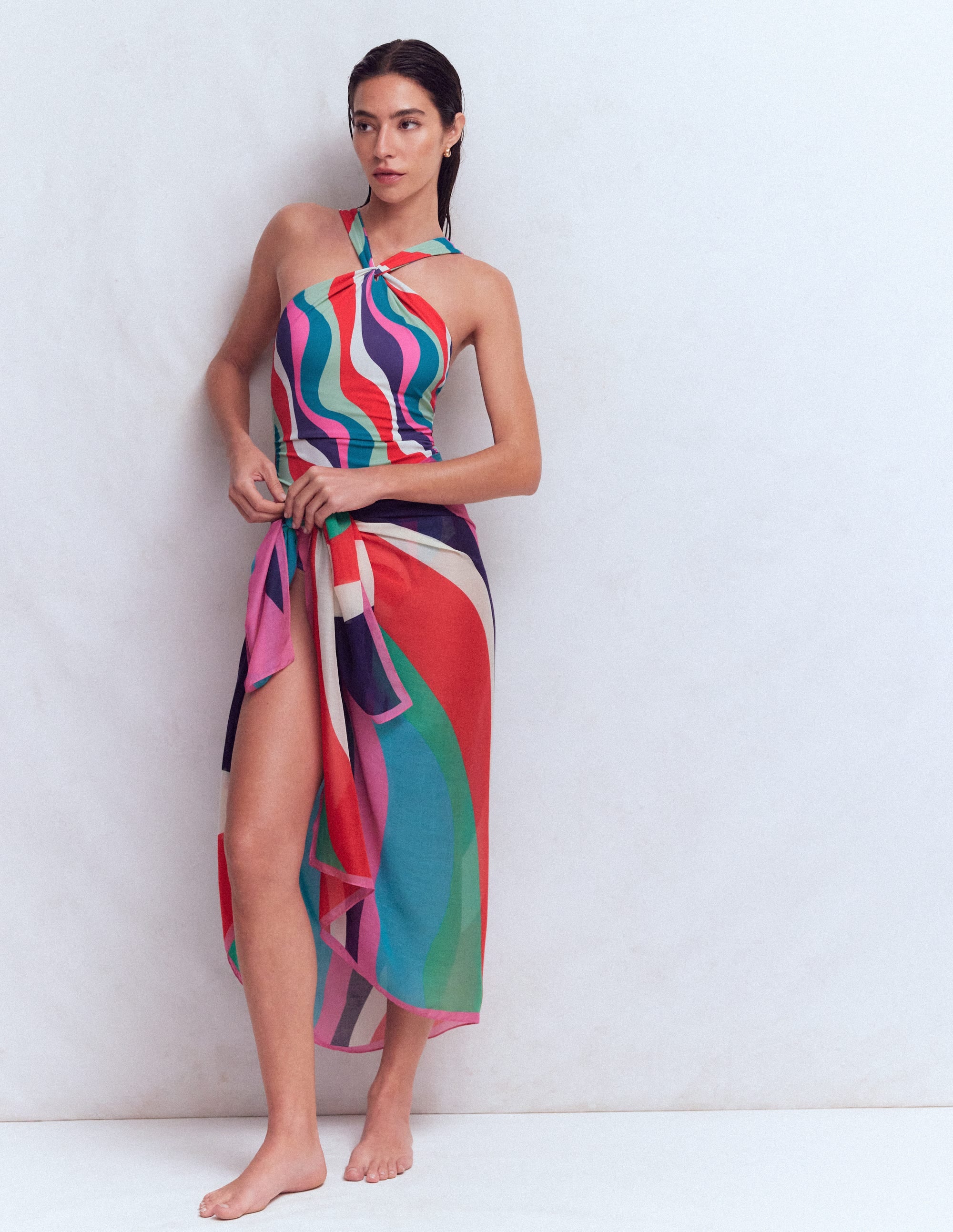 Printed Sarong Scarf-Multi, Rhythmic Wave - Image 3