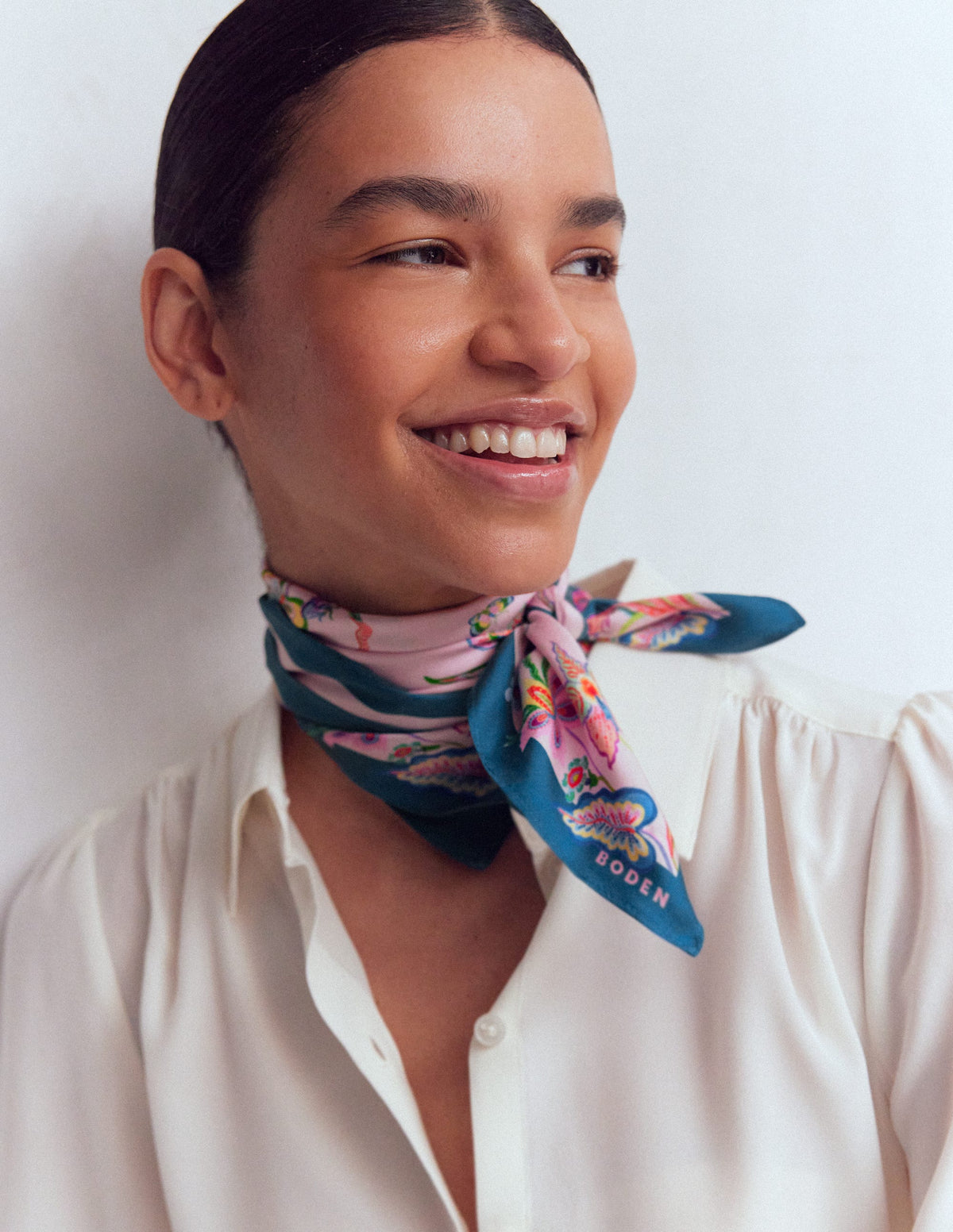 Elisabeth Silk Square Scarf-Tourmaline Blue, Orchid Canopy - Image 1