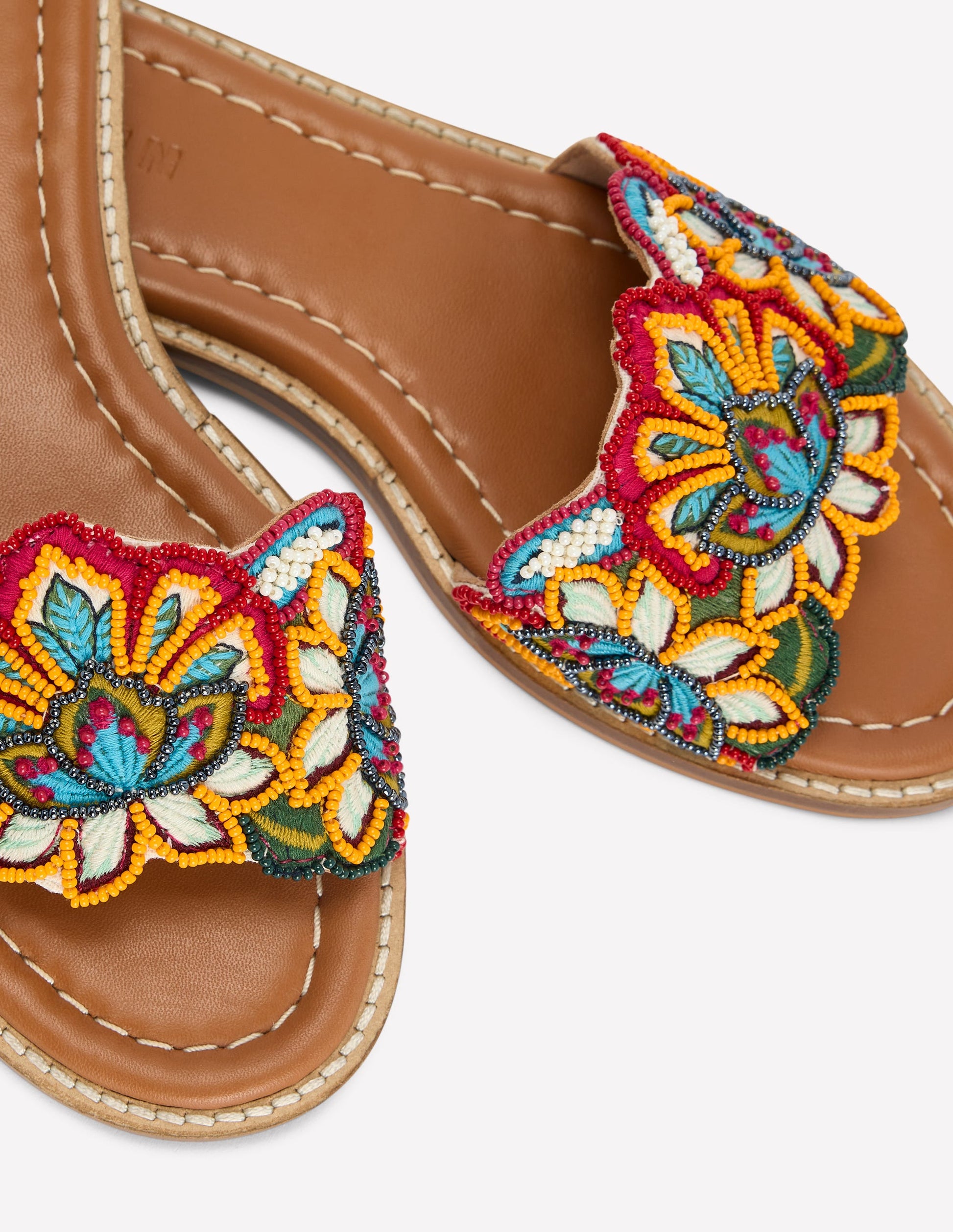 Beaded Flower Flat Sandal-Floral Multi Embroidery-4