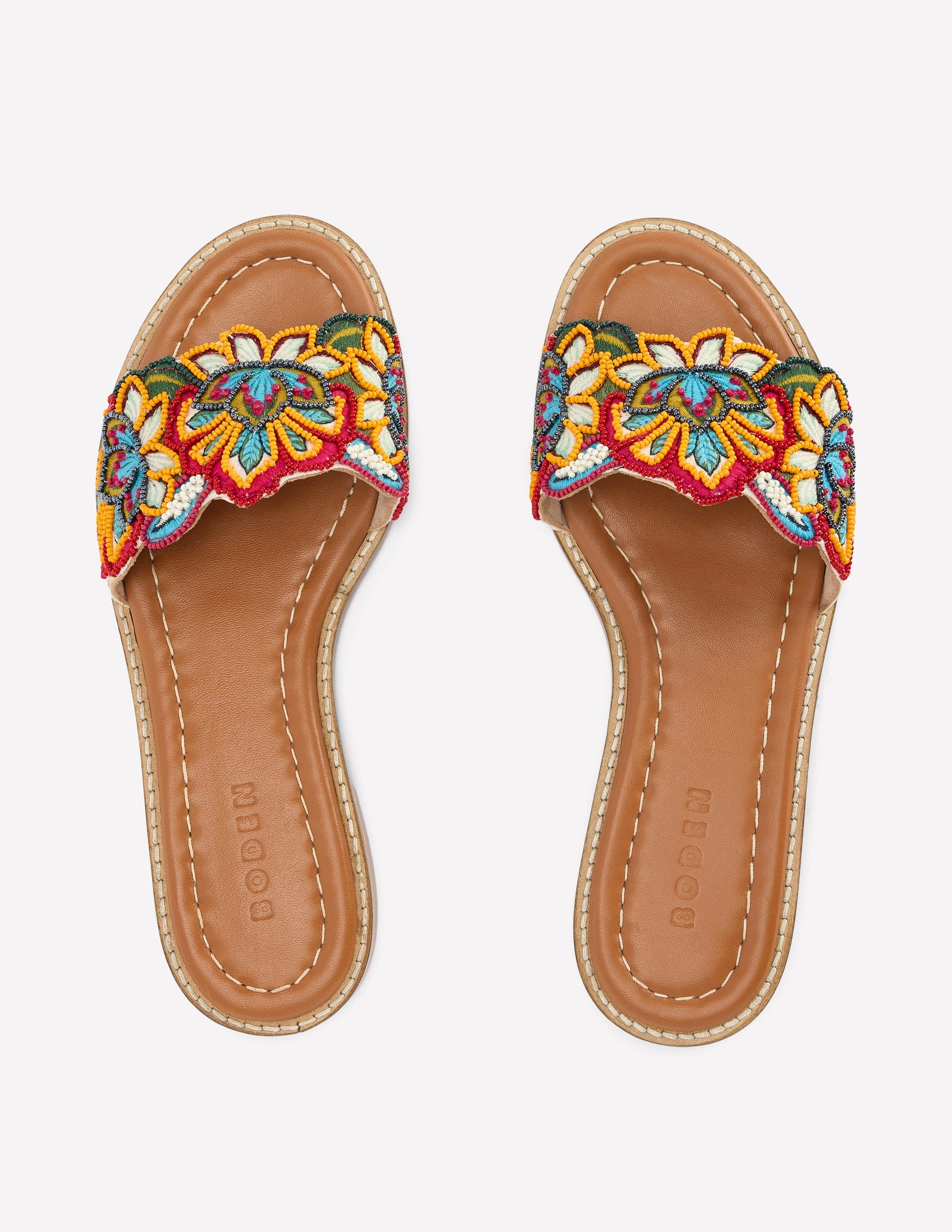 Beaded Flower Flat Sandal-Floral Multi Embroidery-5