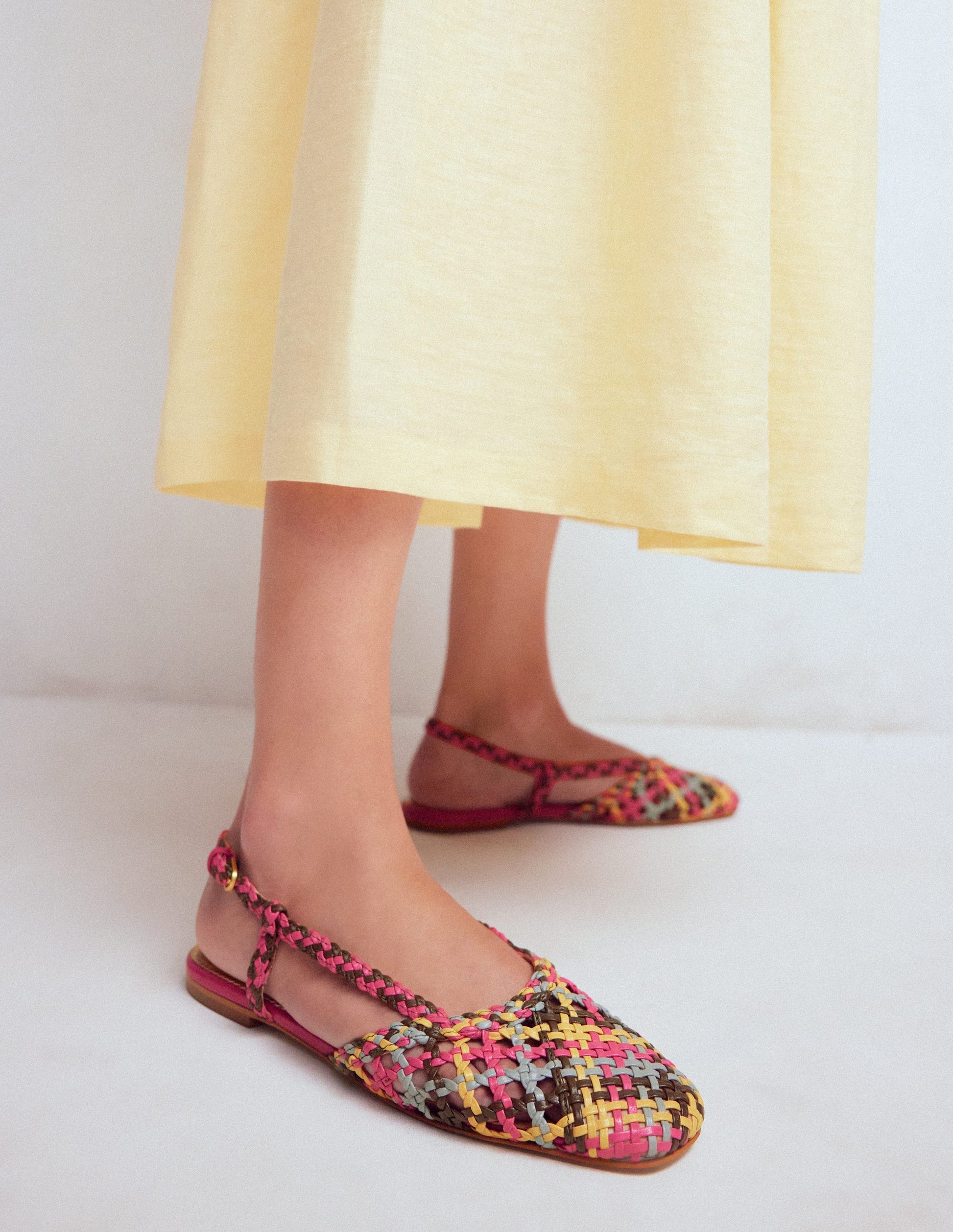 Woven Slingback Flats-Multi Check-2