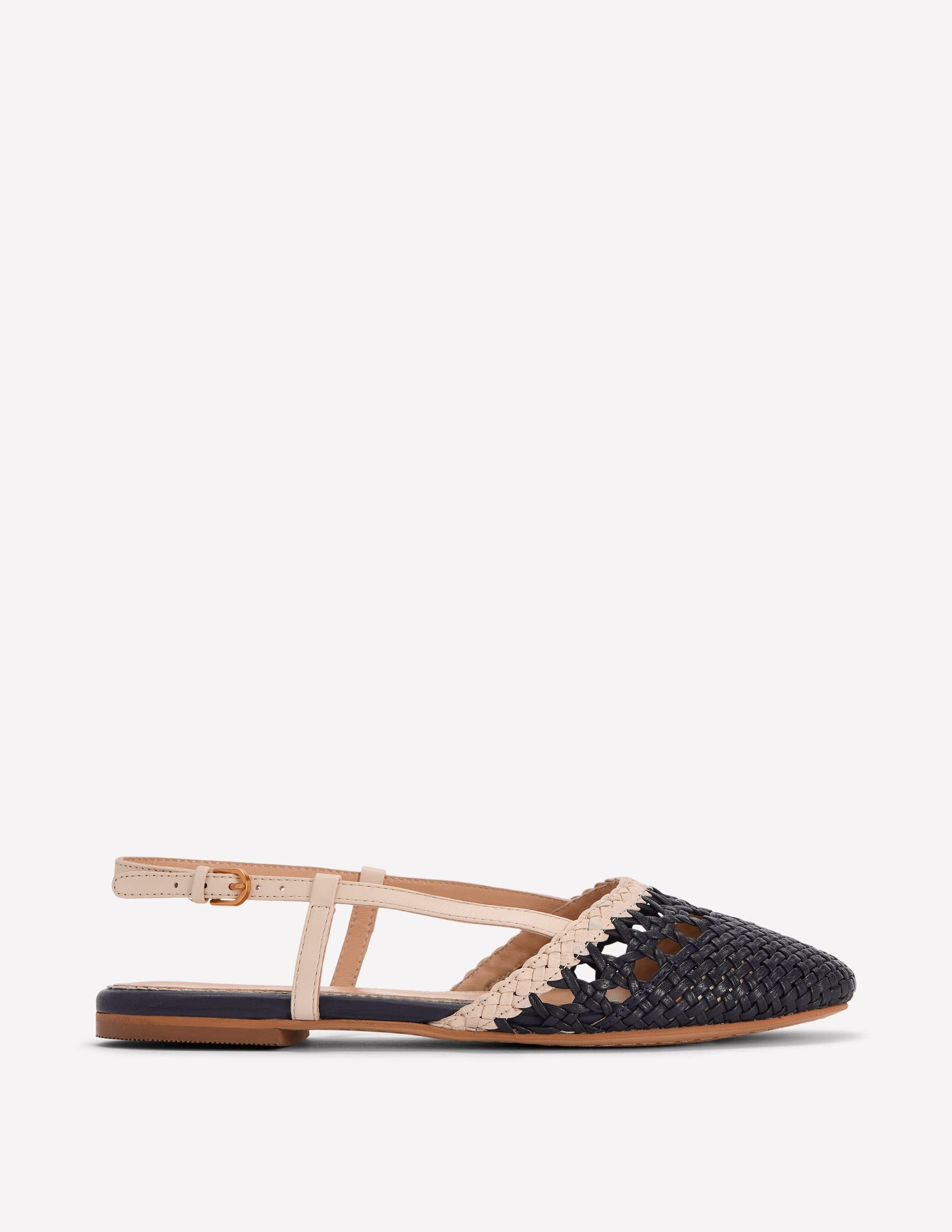 Woven Slingback Flats-Navy/Ivory - Image 1