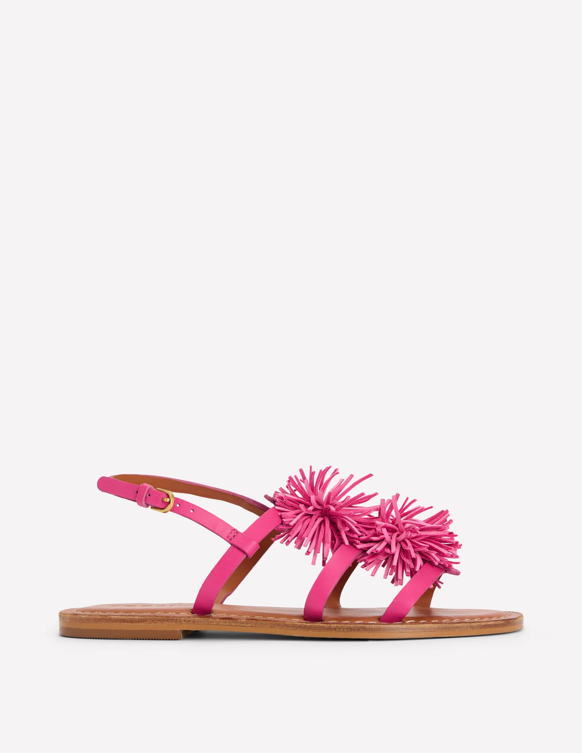 Pom Pom Flat Sandals-Pink-1
