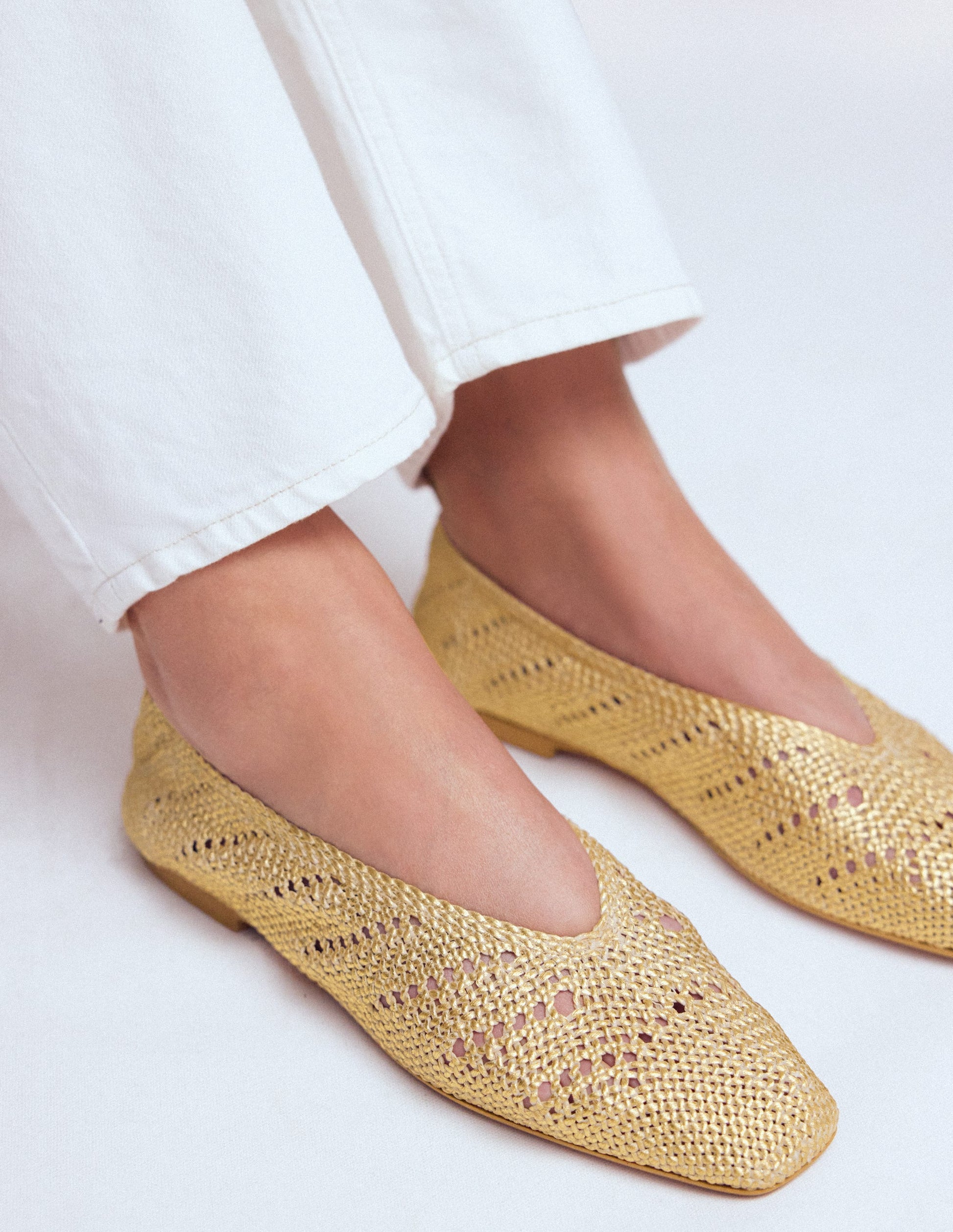 Knitted Ballet Flats-Gold Metallic-1