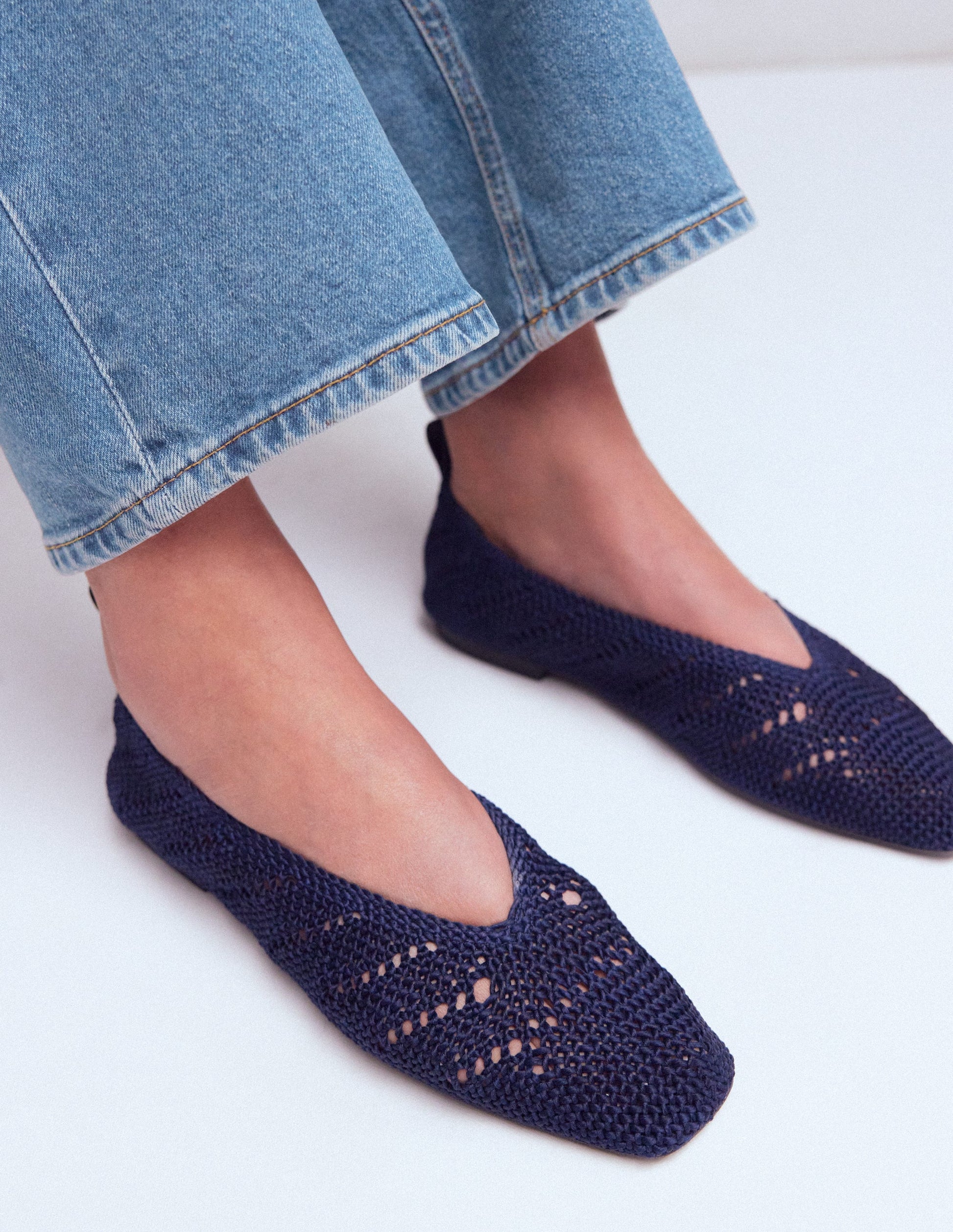 Knitted Ballet Flats-Navy-1