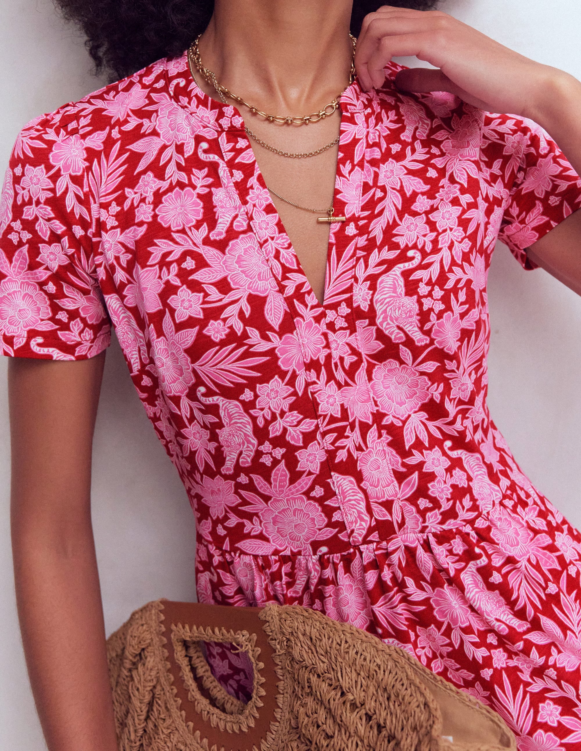 Naomi Short Sleeve Dress-Pomegranate, Tigers Paradise - Image 2