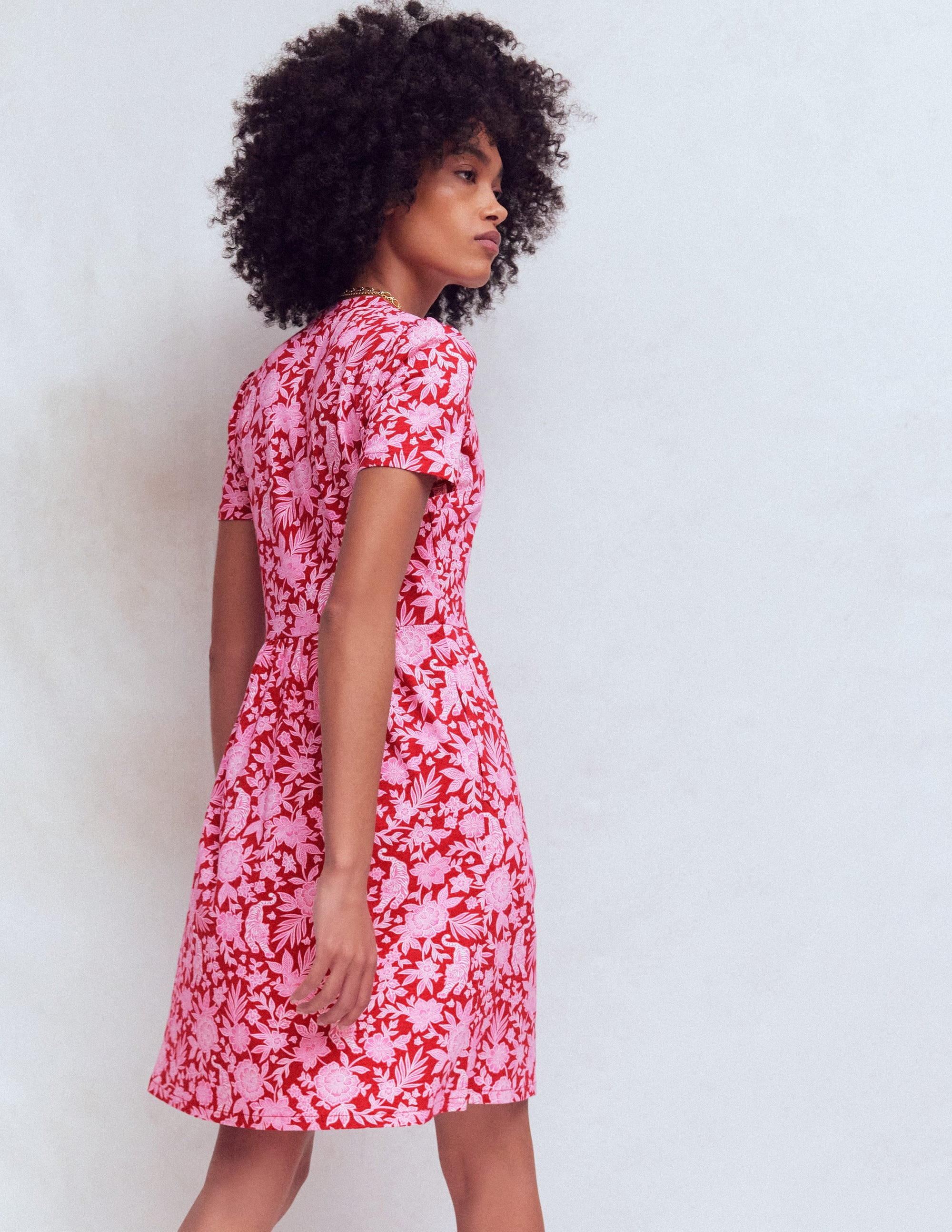 Naomi Short Sleeve Dress-Pomegranate, Tigers Paradise - Image 3
